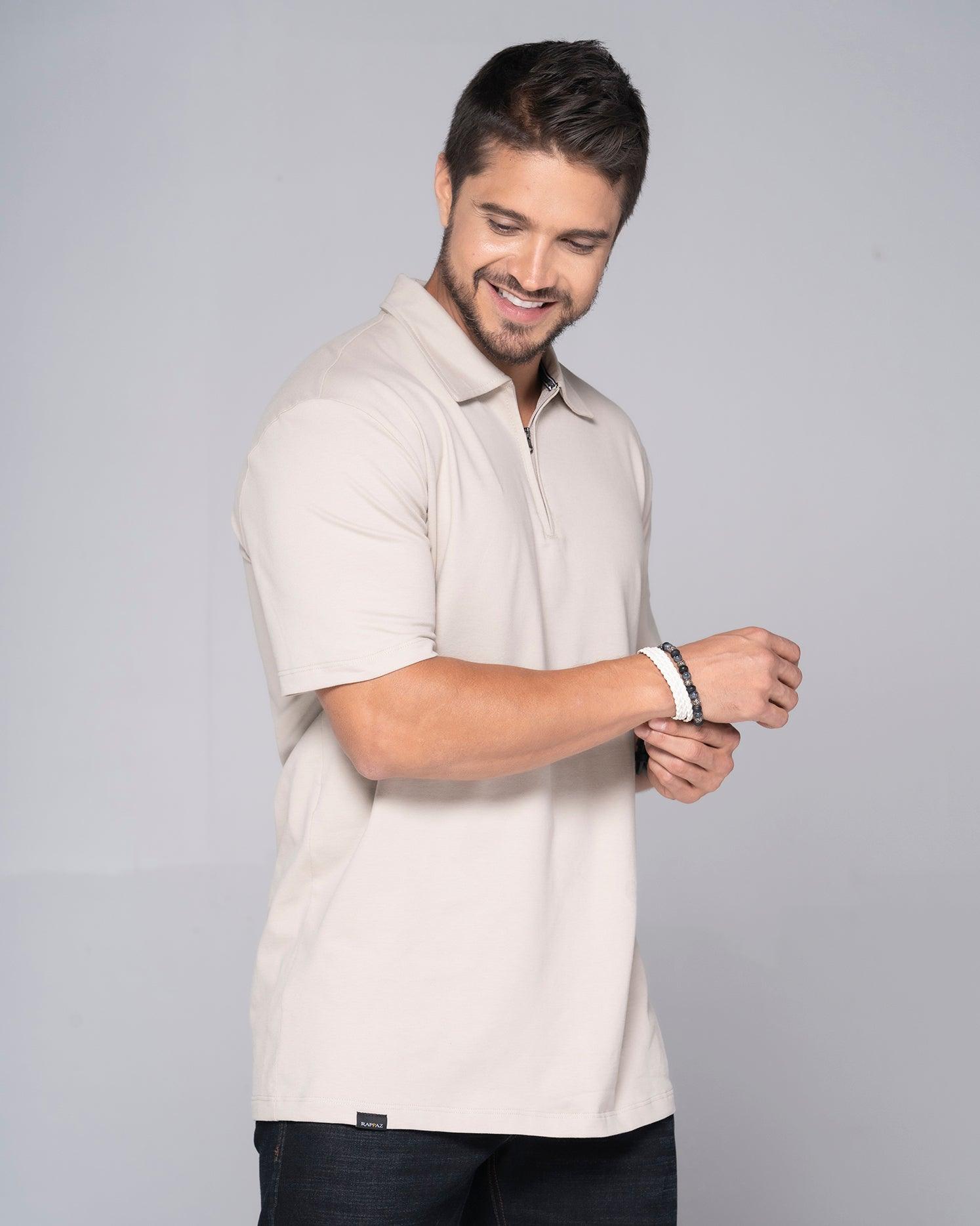 Camiseta Polo Beige, Negro, Gris Medio Y Terracota Marca Rappaz