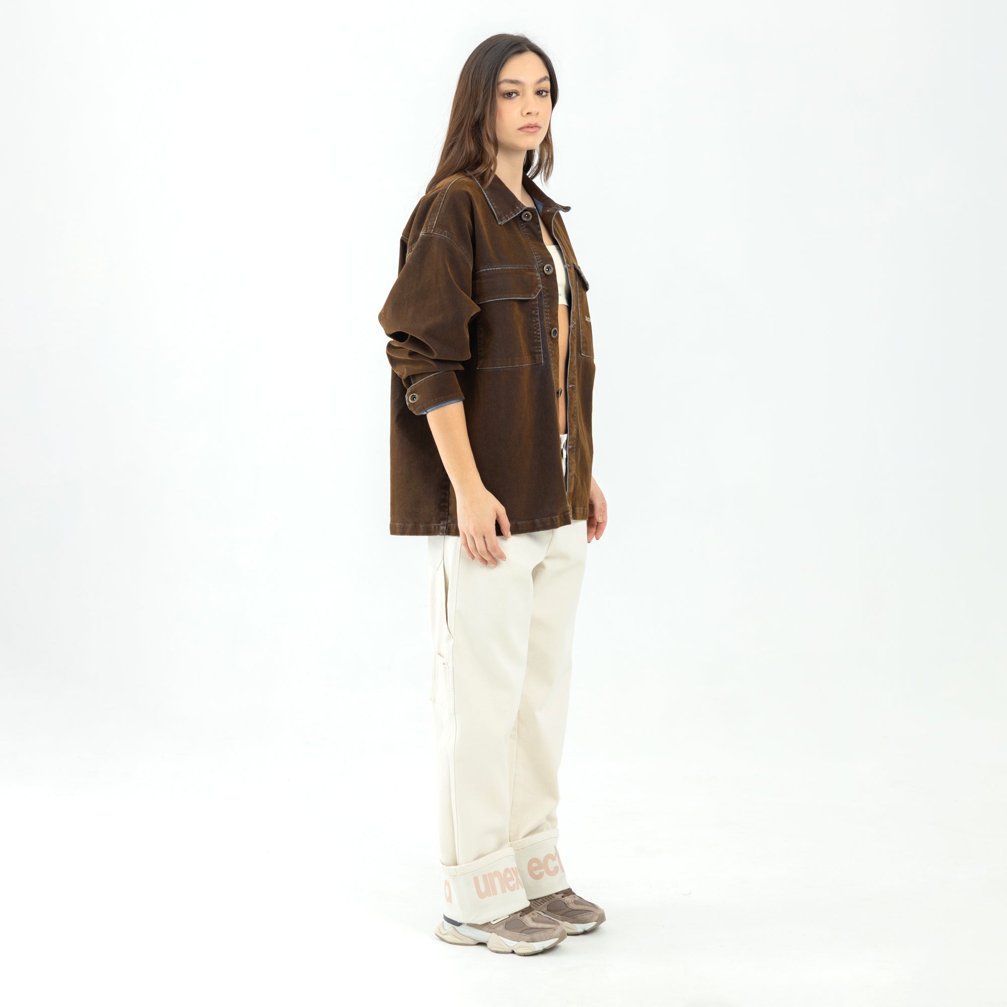 Corduroy Denim Overshirt Coffee WOMAN