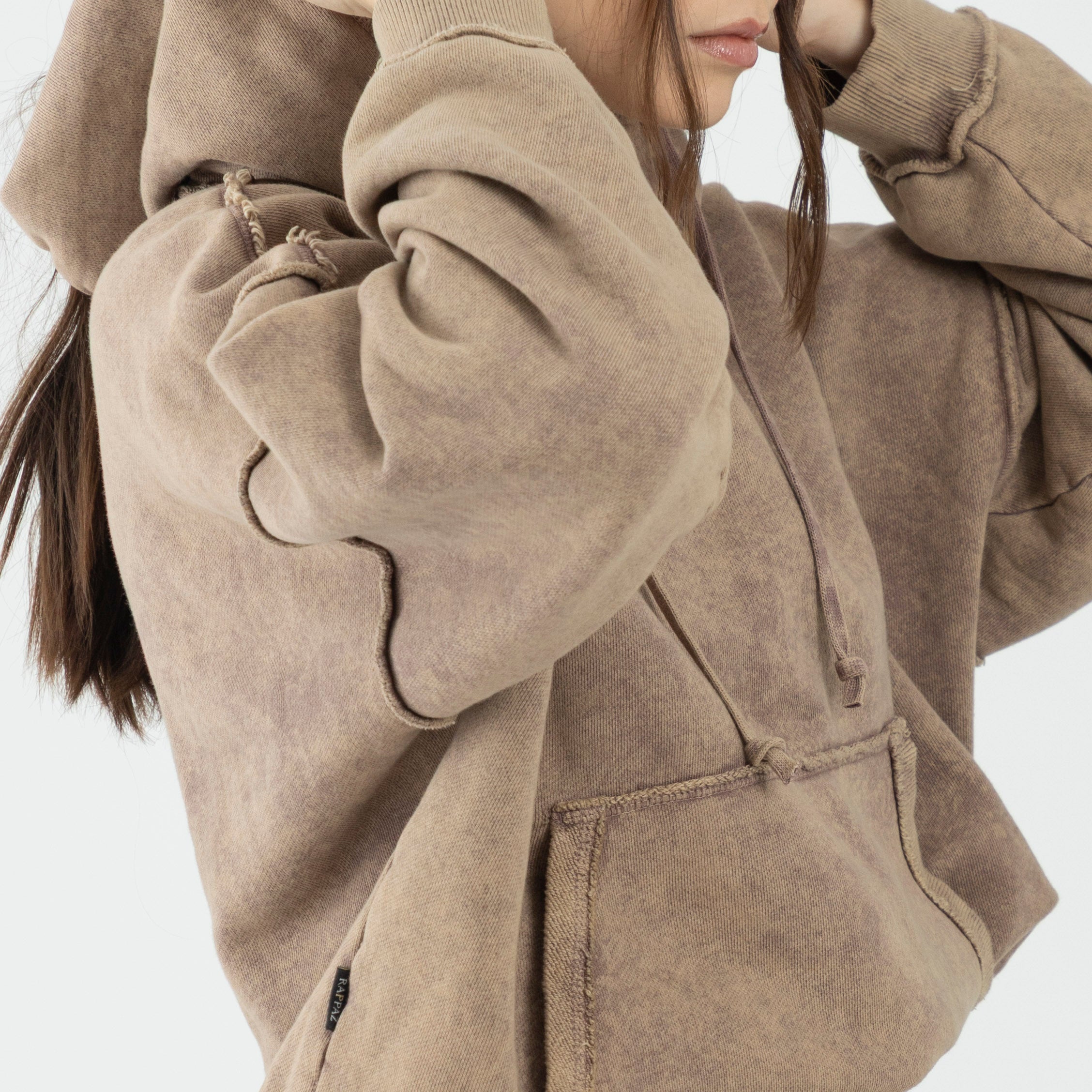 Acid Wash Hoodie Camel WOMAN