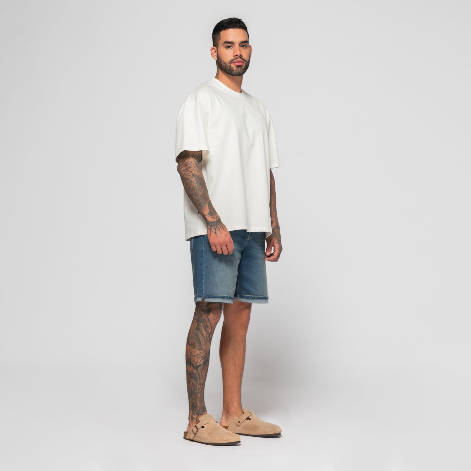 Clean Roll Denim Shorts Light Blue