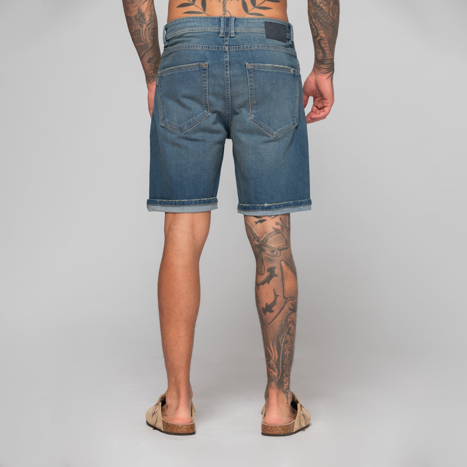 Clean Roll Denim Shorts Light Blue