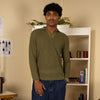 Waffle Polo Sweater Verde Oliva