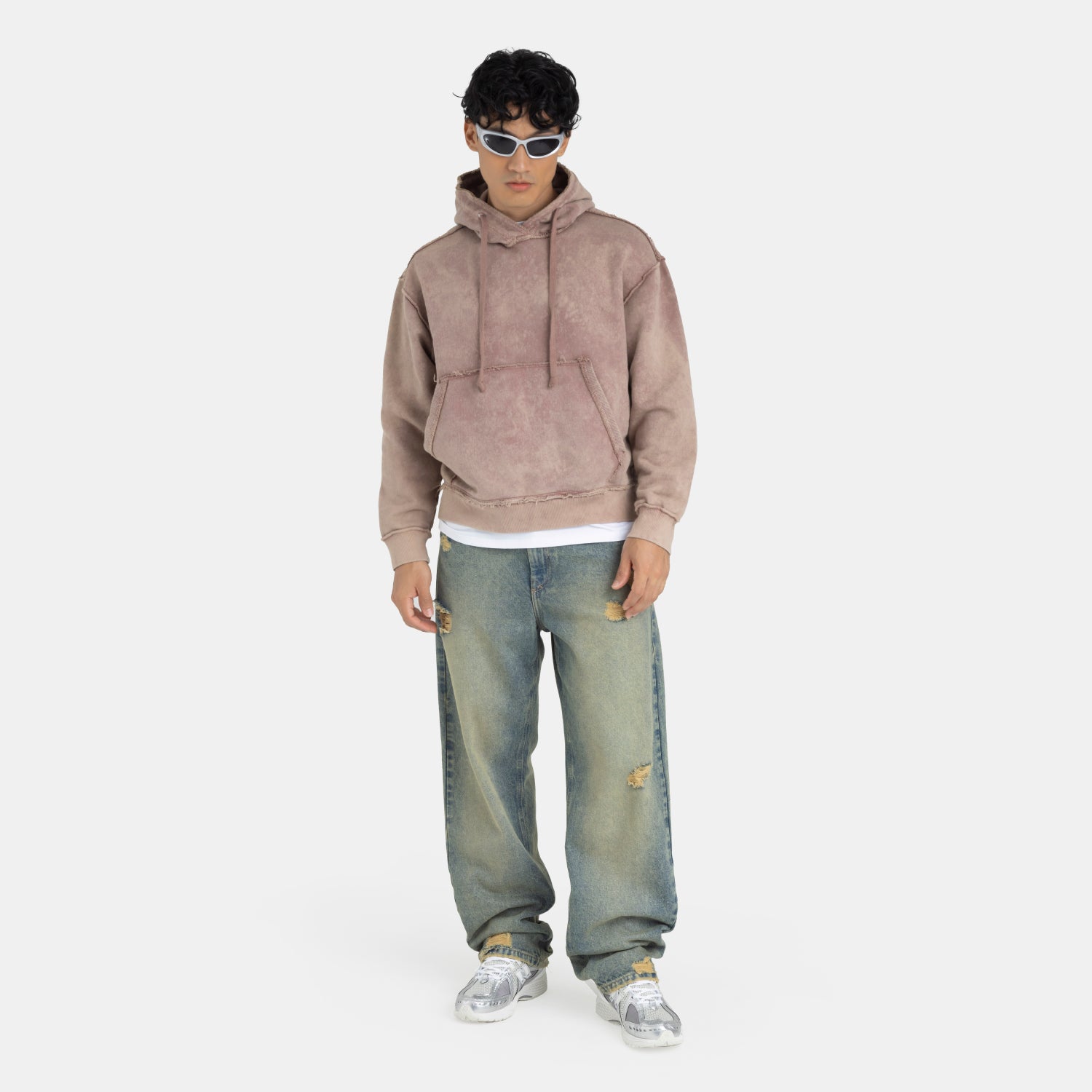 Acid Wash Hoodie Camel
