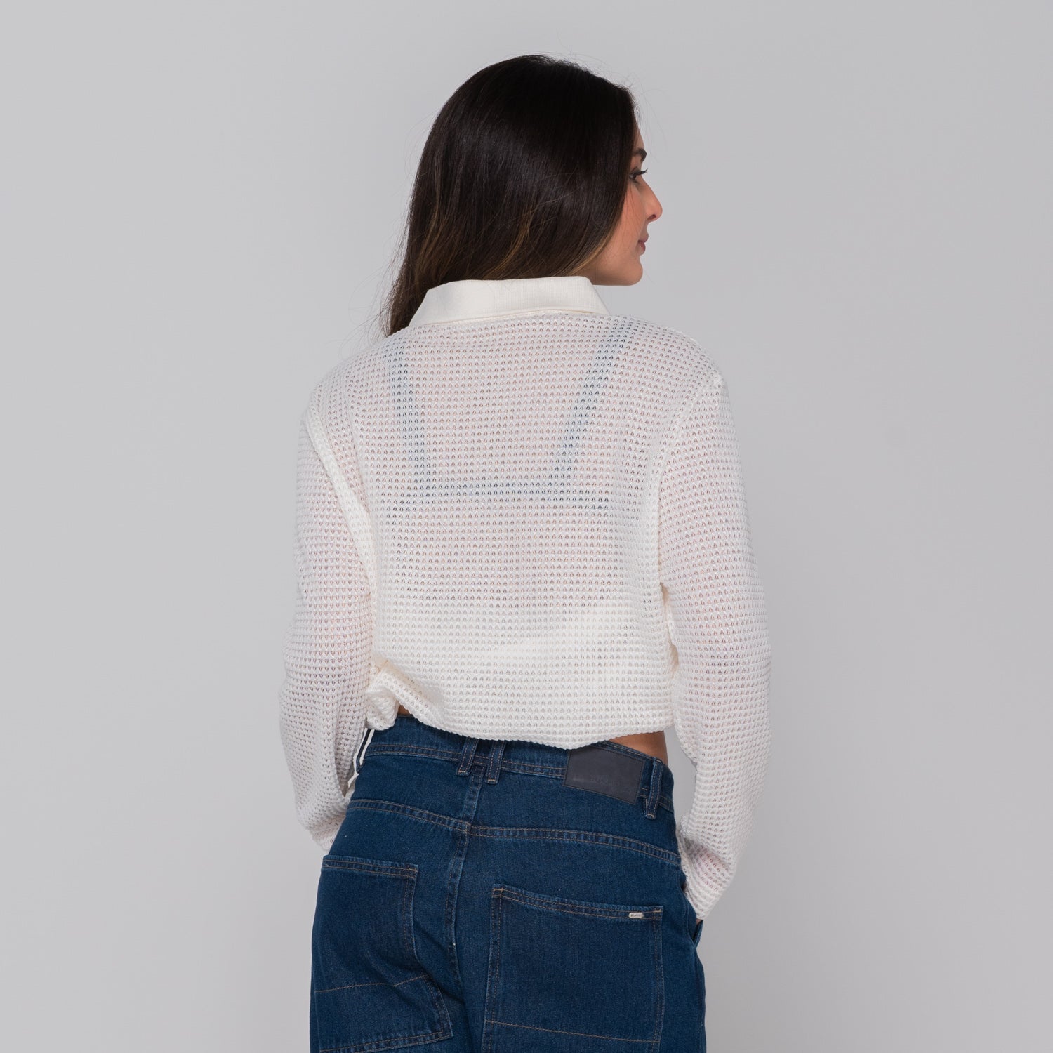 Waffle Polo Sweater Ivory