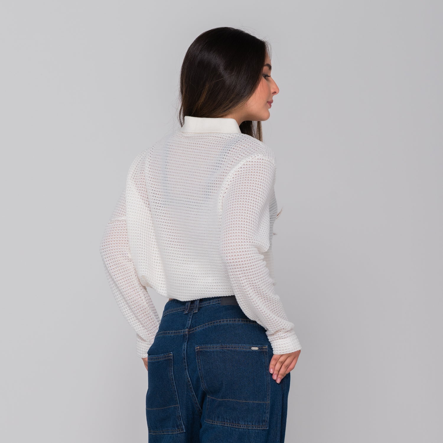 Waffle Polo Sweater Ivory