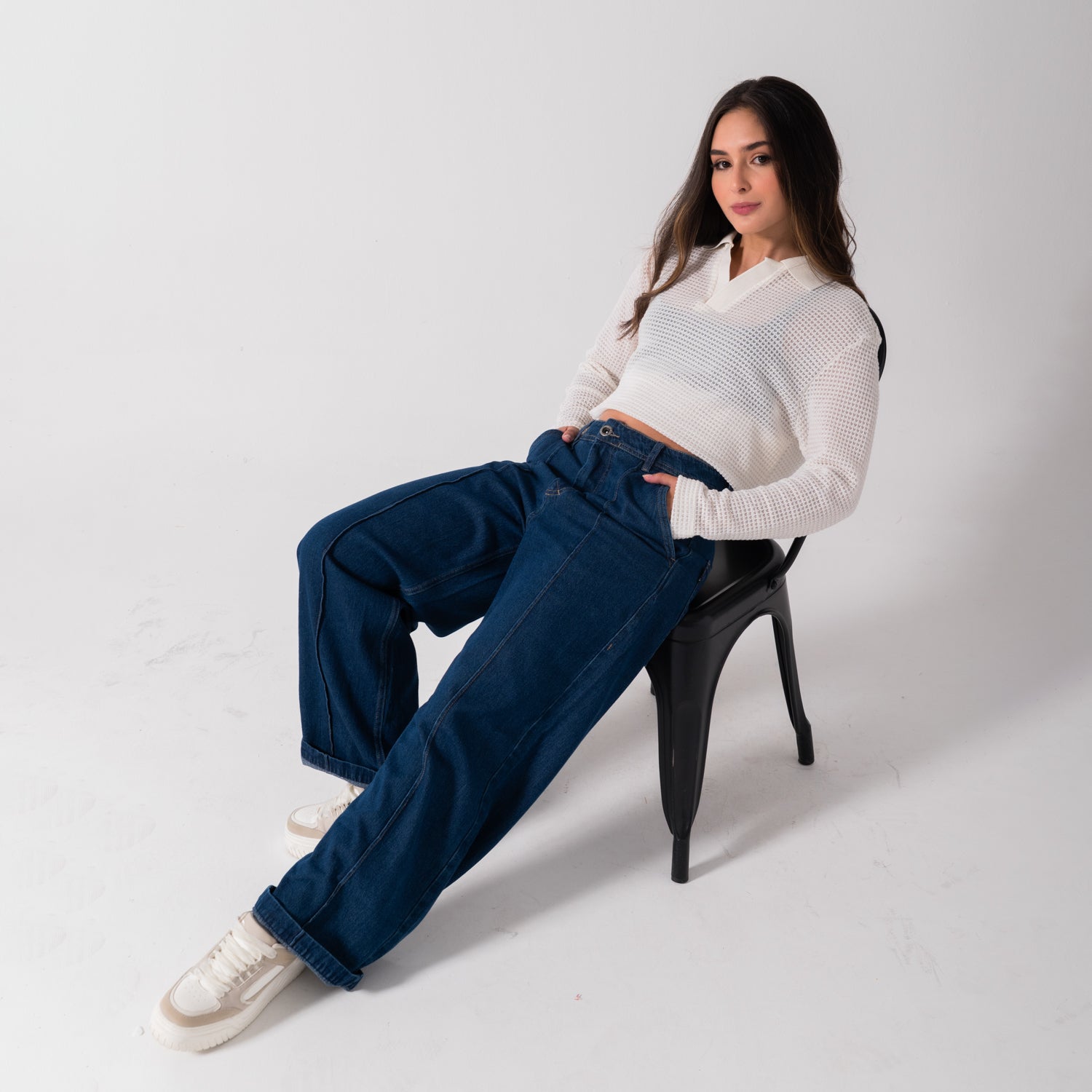 Waffle Polo Sweater Ivory