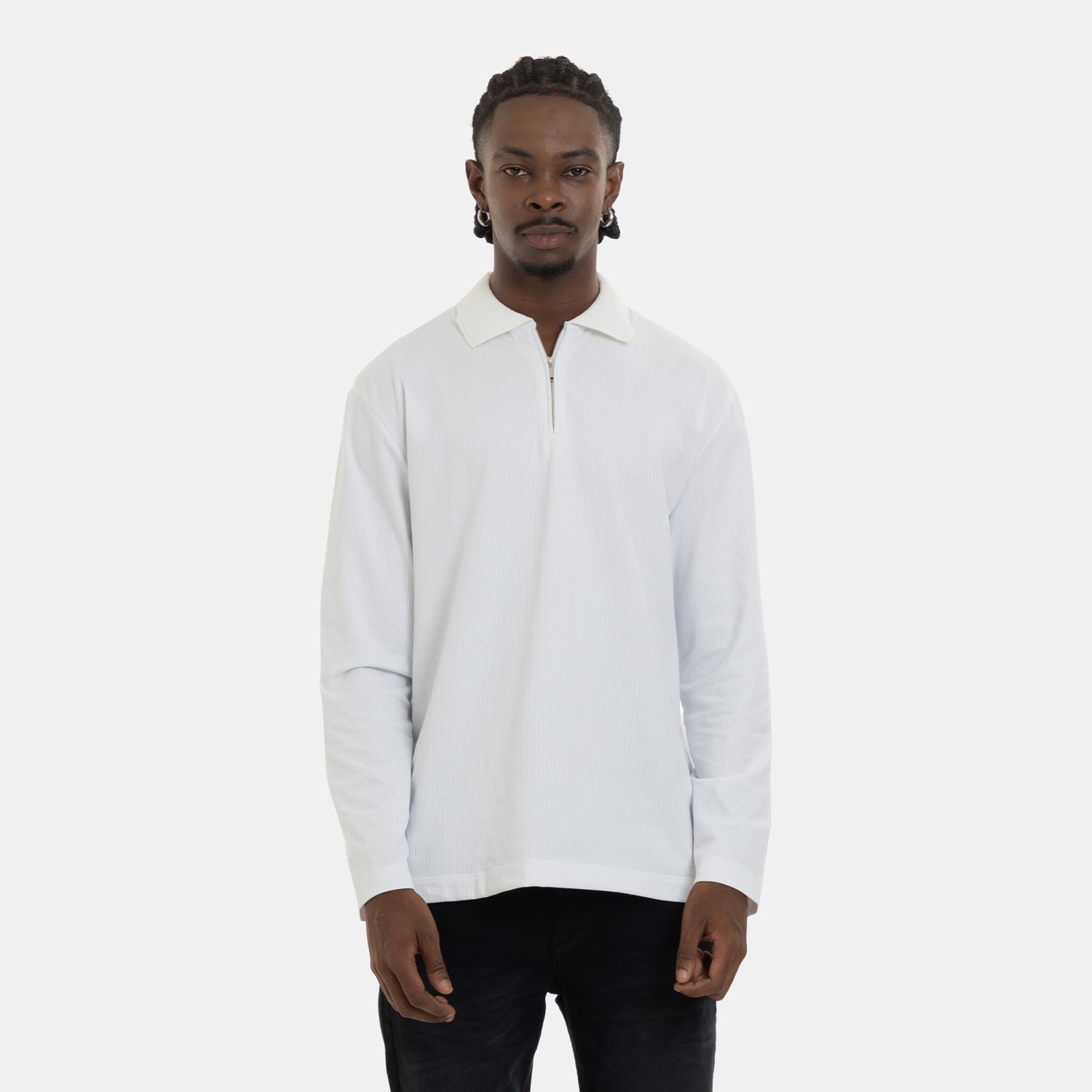 Zip Polo Sweatshirt White