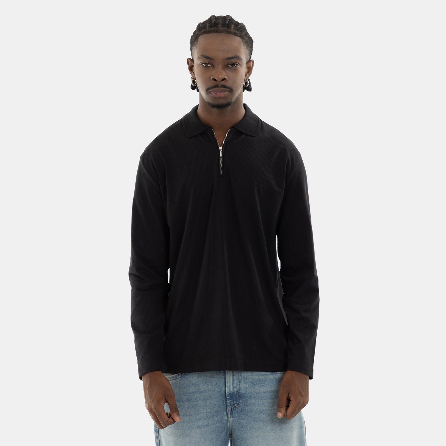 Zip Polo Sweatshirt Black