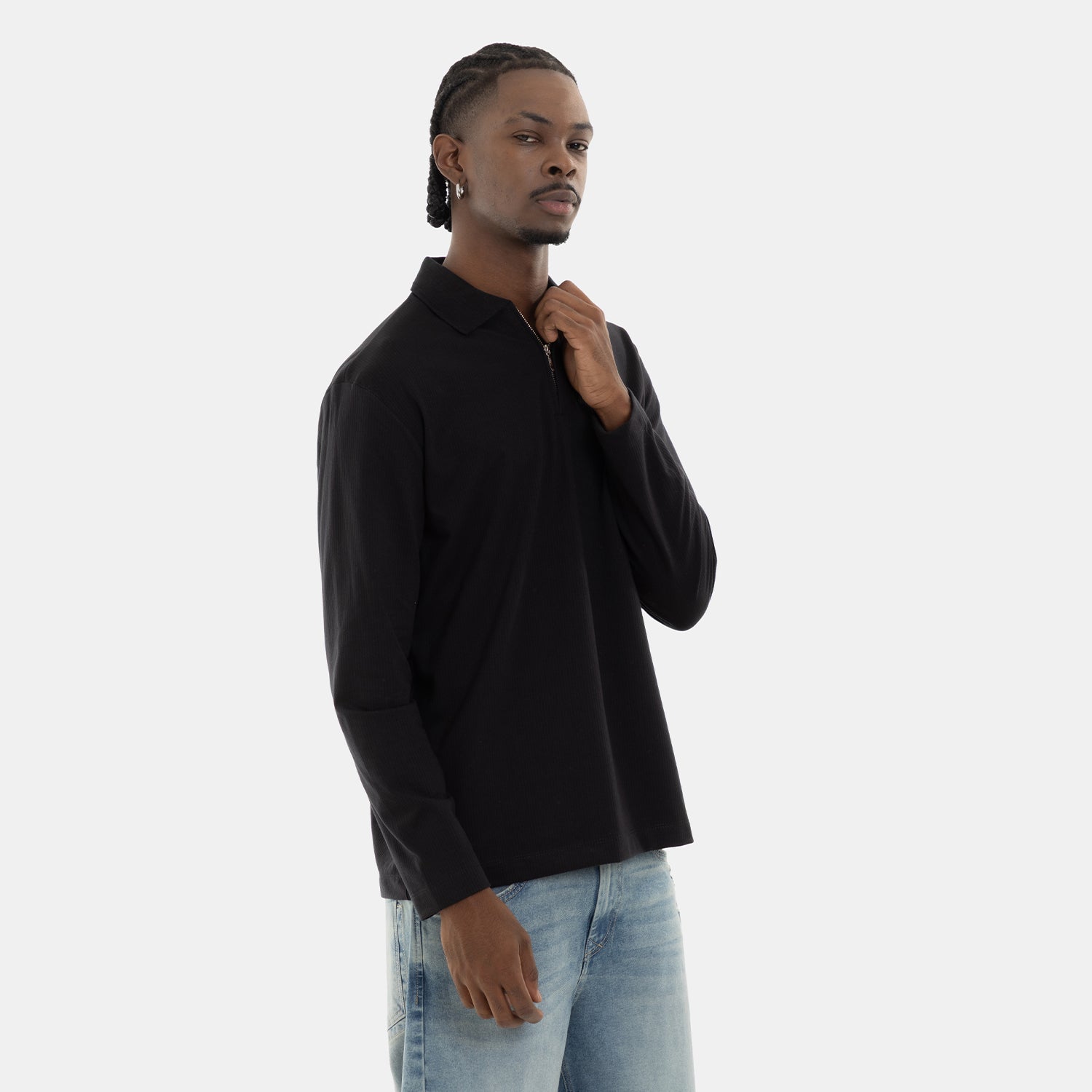 Zip Polo Sweatshirt Black