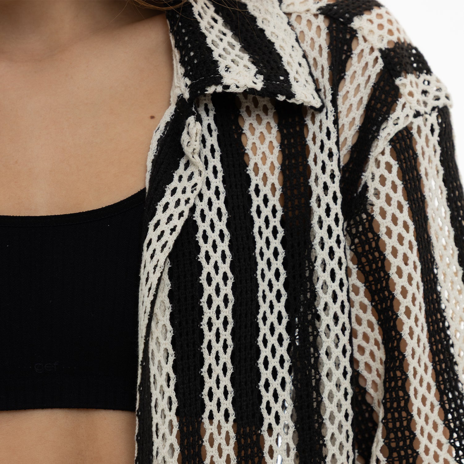 Mesh Striped Shirt Black WOMAN