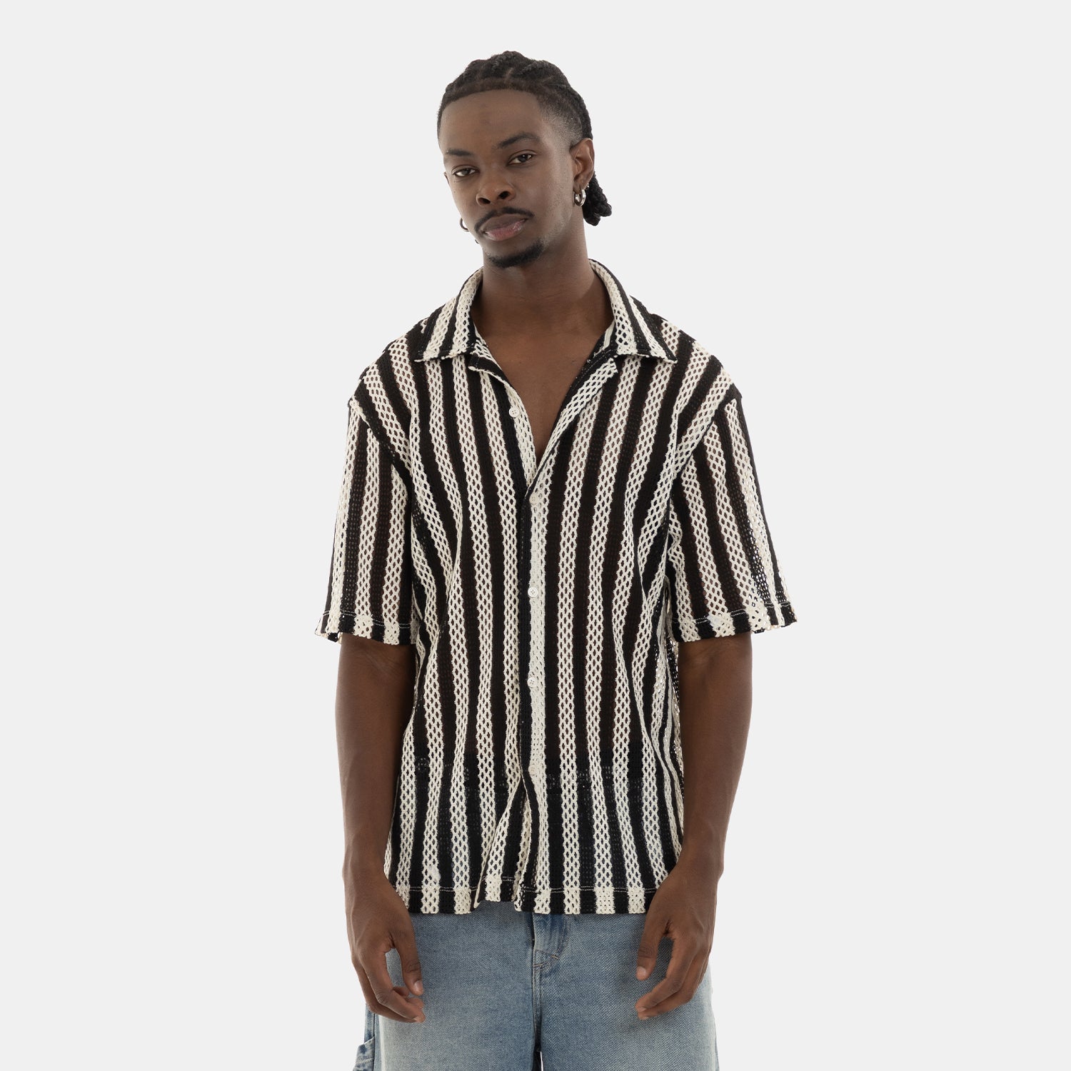 Mesh Striped Shirt Black