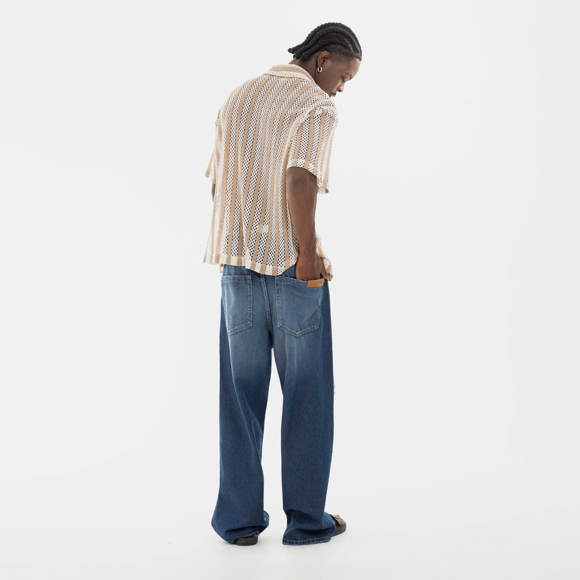 Mesh Striped Shirt Kaki