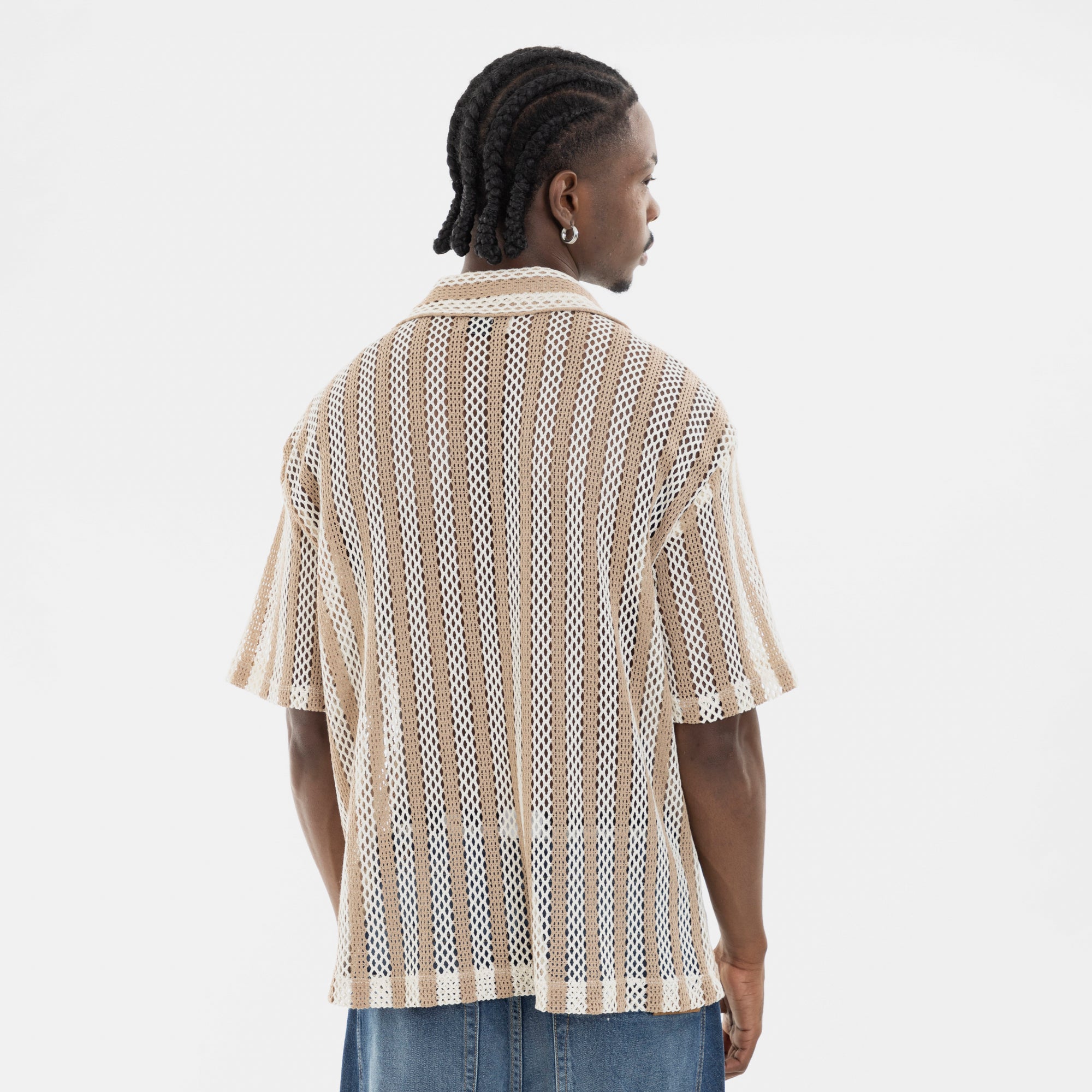 Mesh Striped Shirt Kaki