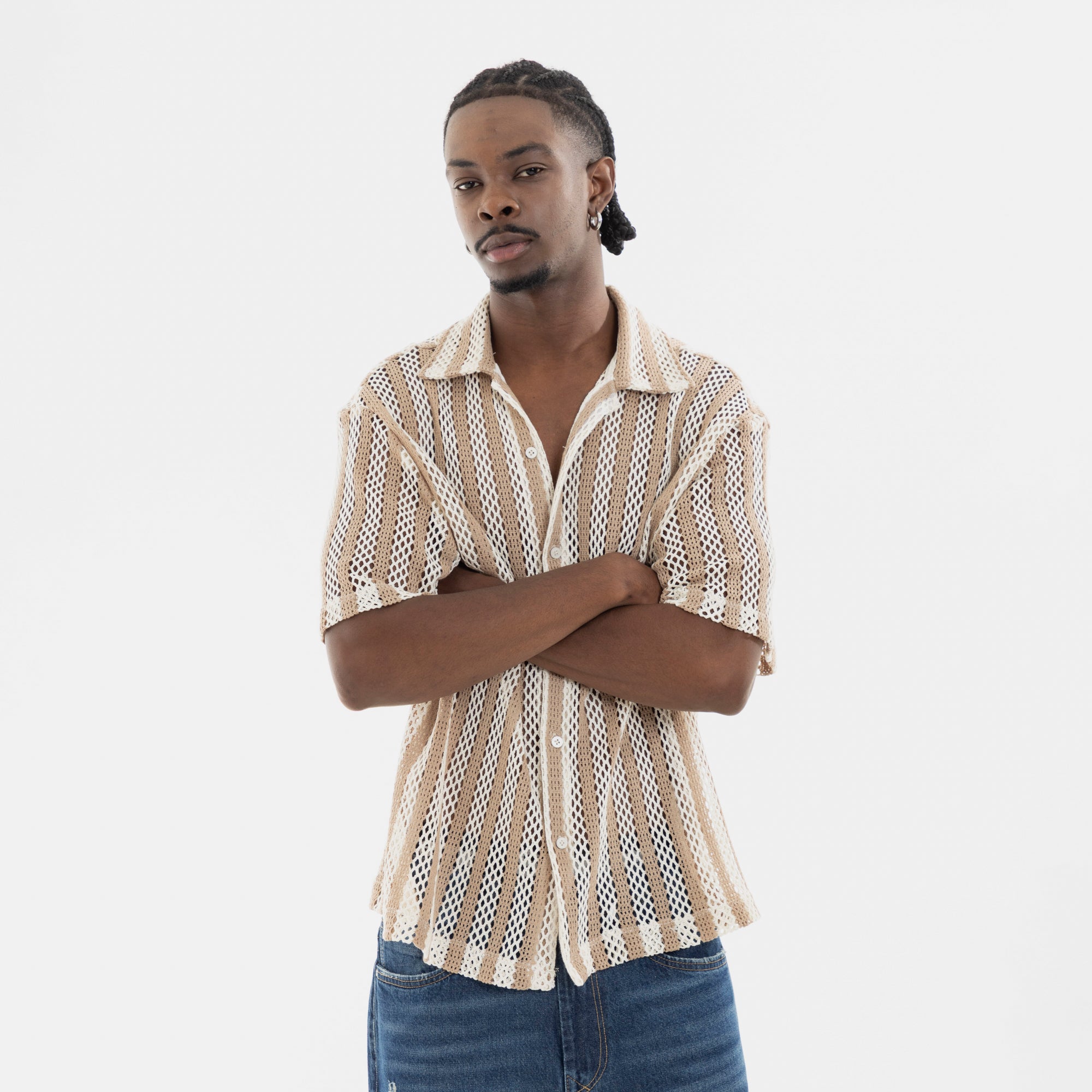 Mesh Striped Shirt Kaki