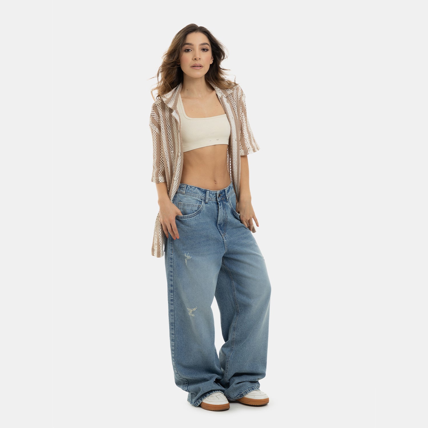 Mesh Striped Shirt Kaki