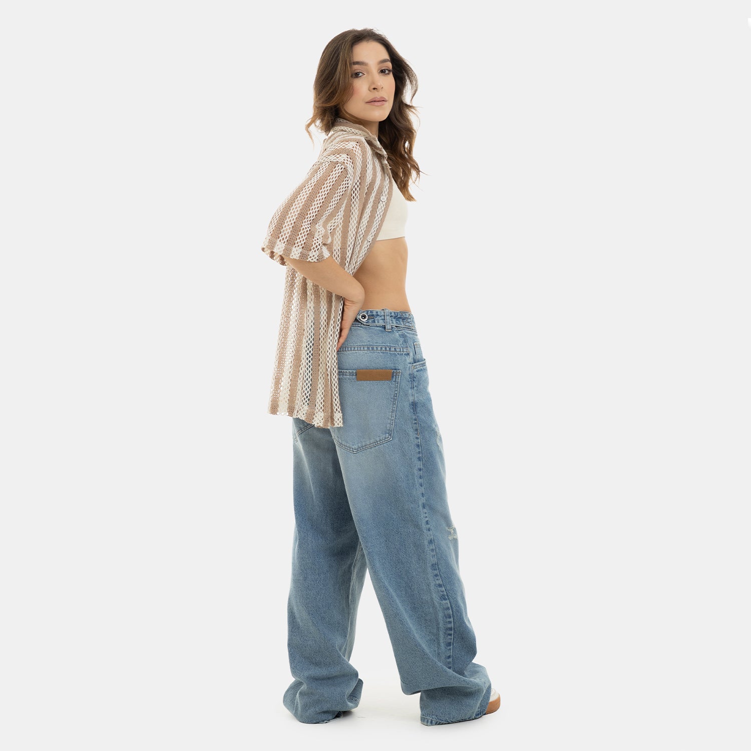 Mesh Striped Shirt Kaki