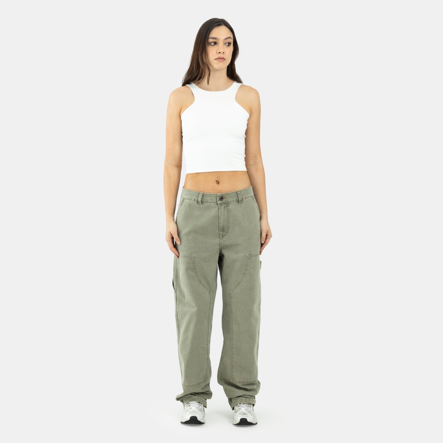 Carpenter Denim Pants Olive Green WOMAN