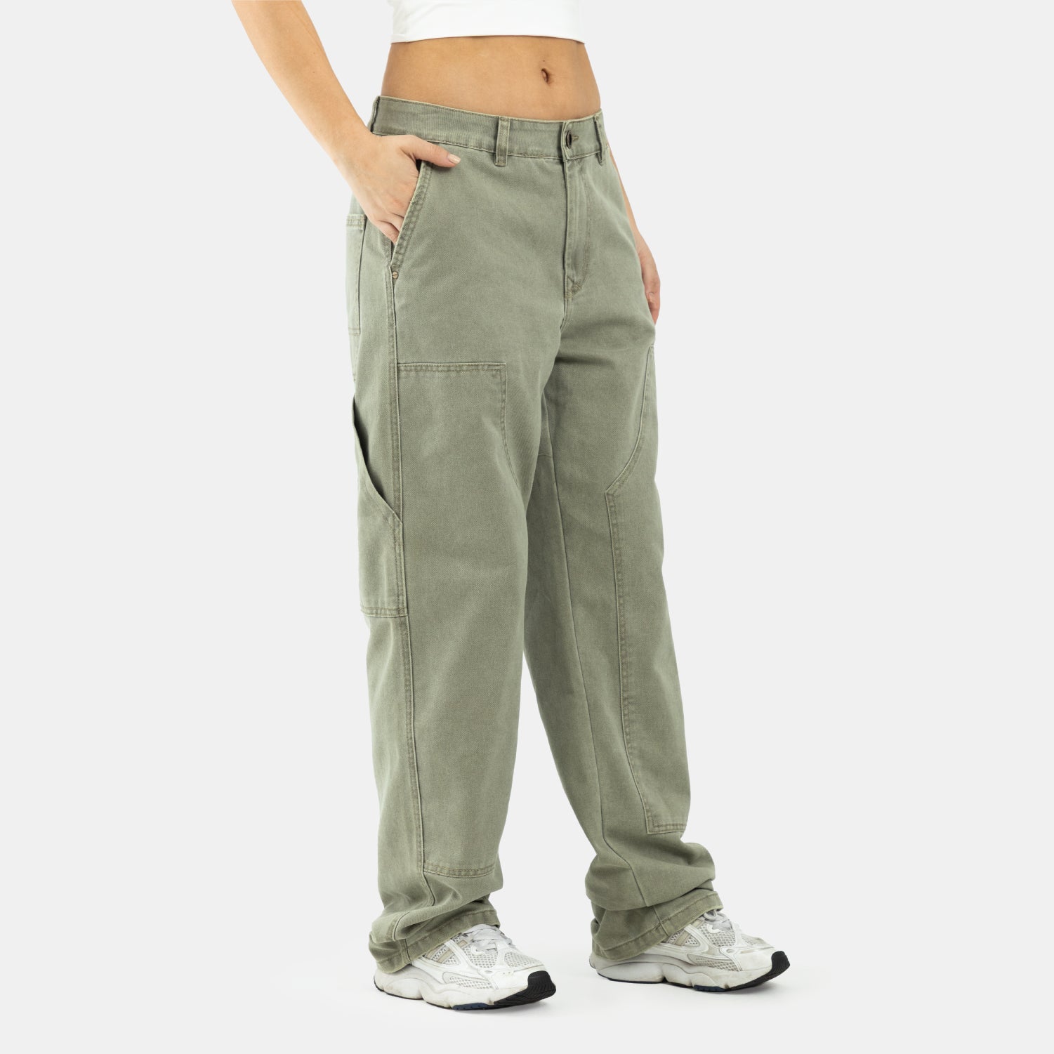 Carpenter Denim Pants Olive Green WOMAN
