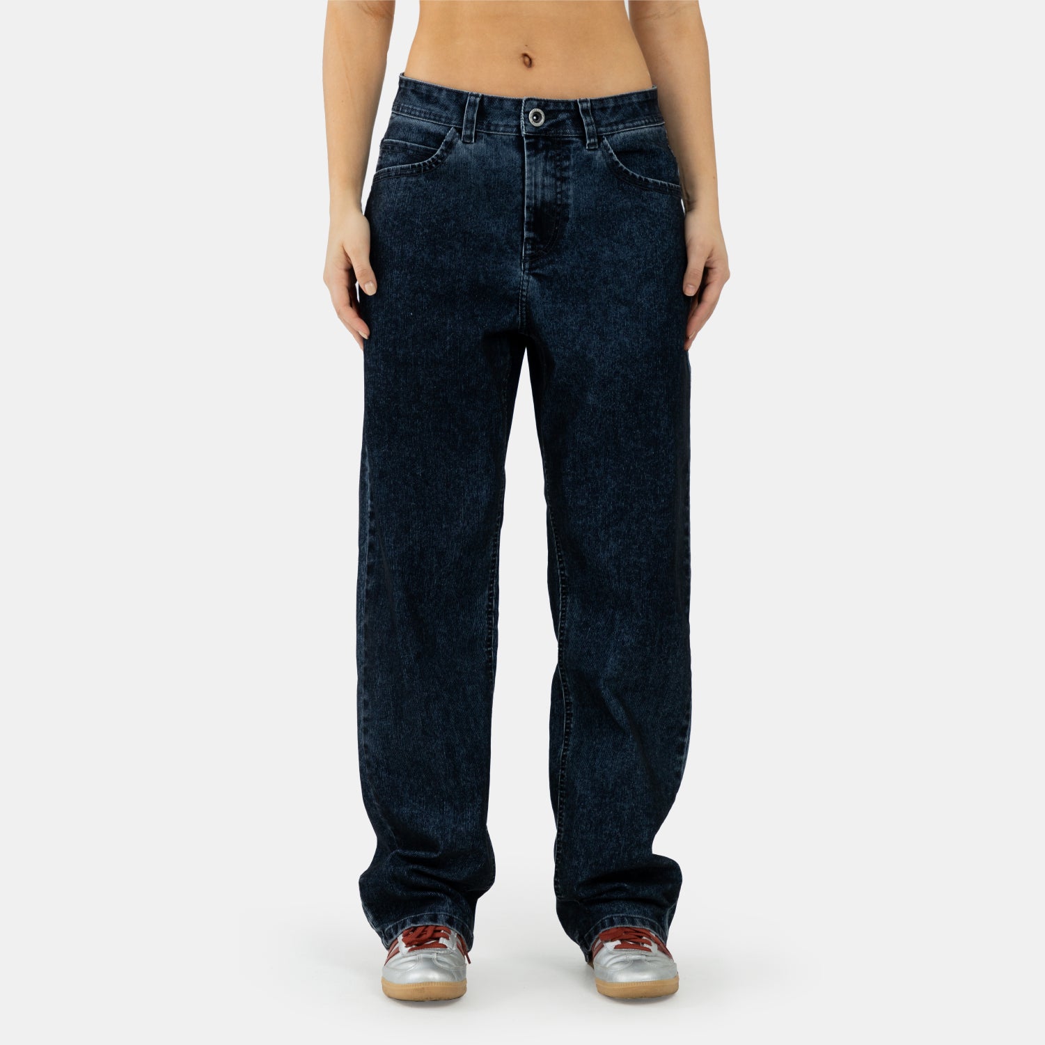 Corduroy Touch Denim Relaxed Jeans Dark Blue WOMAN