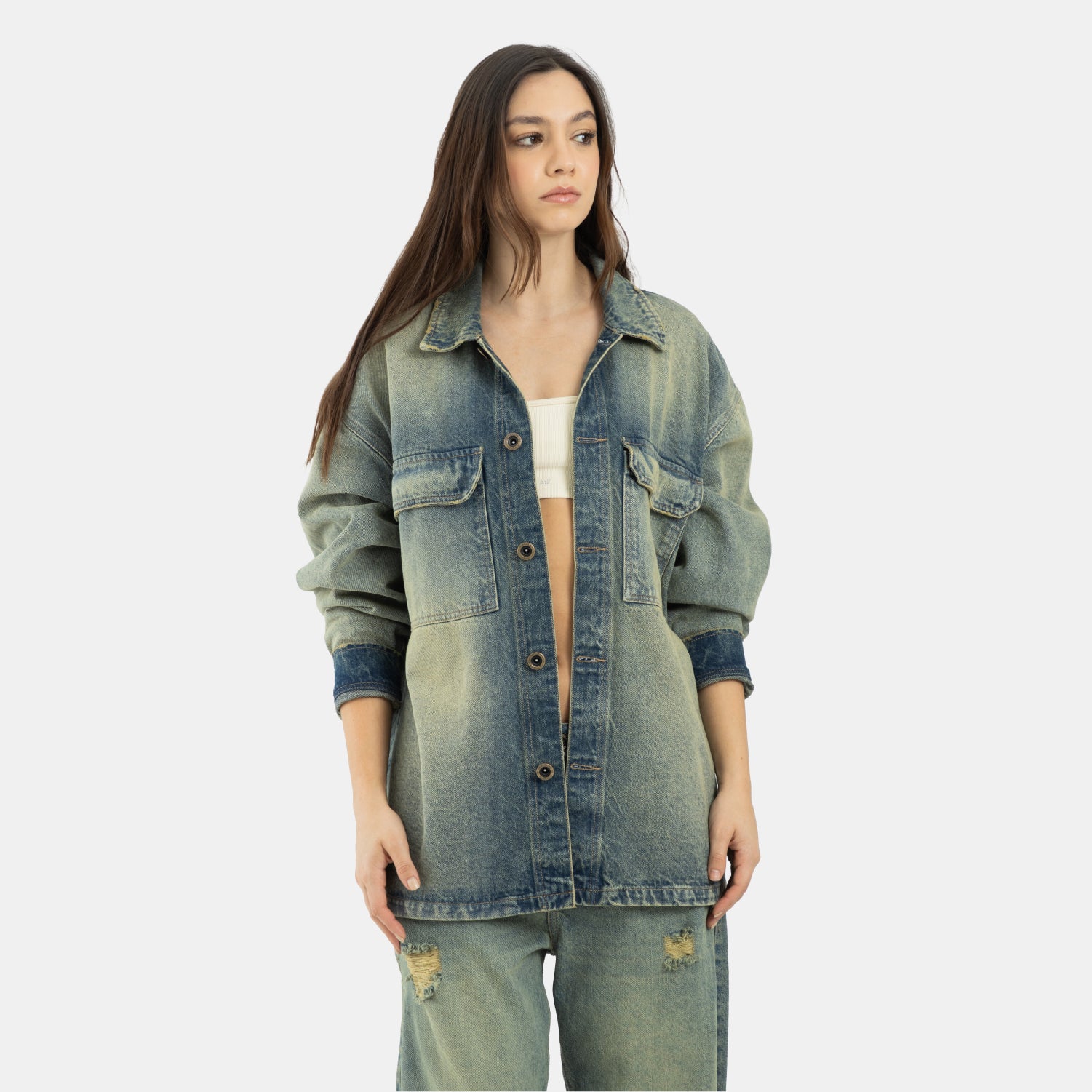 Dirty Wash Denim Overshirt WOMAN