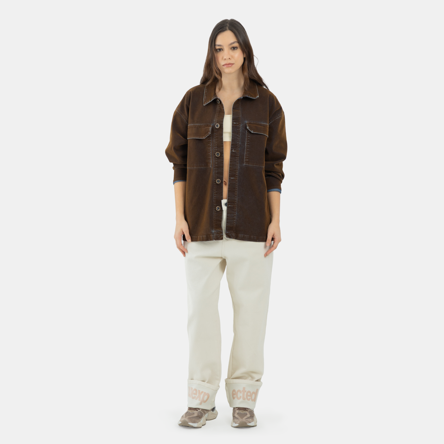 Corduroy Denim Overshirt Coffee WOMAN