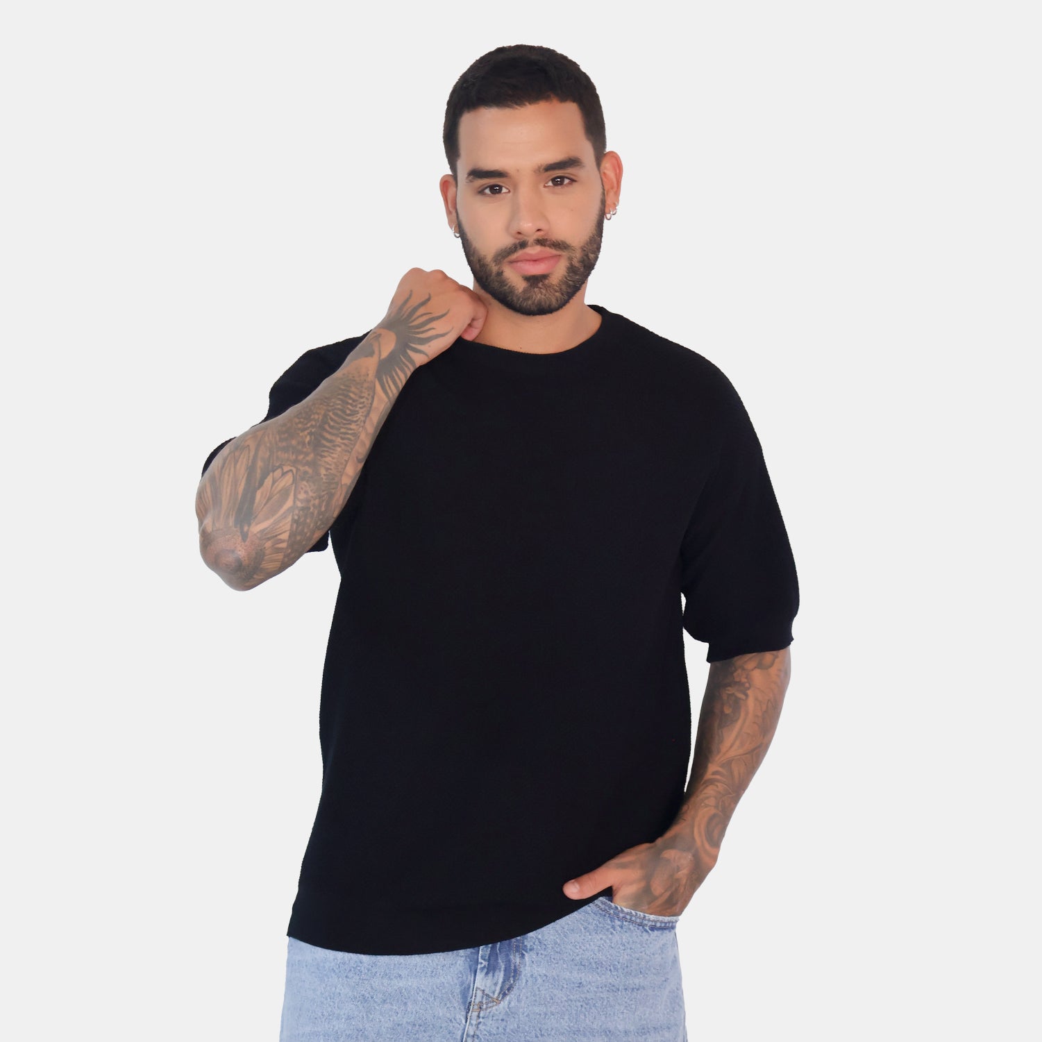 Textured Knit Tee Black
