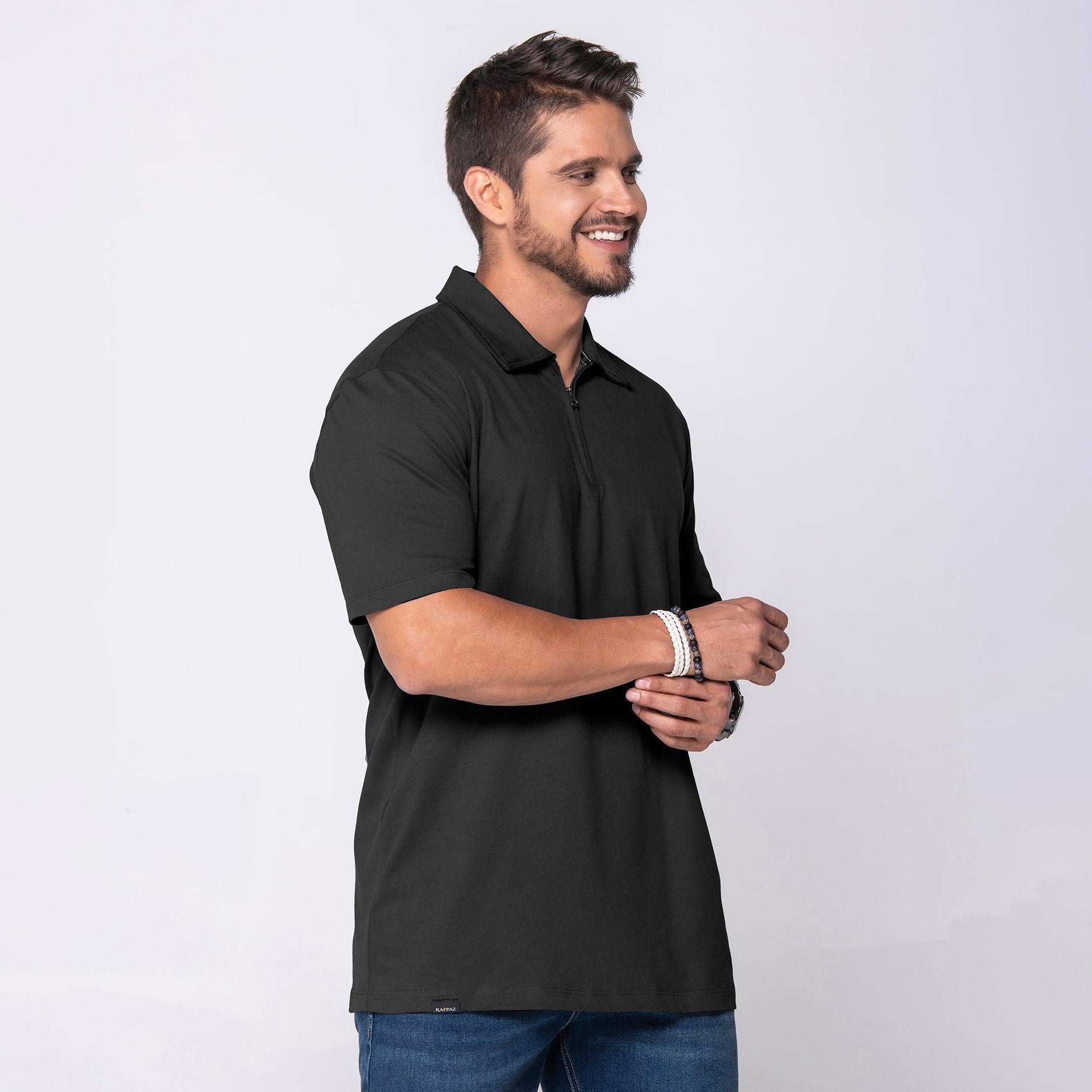 Camiseta Polo Beige, Negro, Gris Medio Y Terracota Marca Rappaz