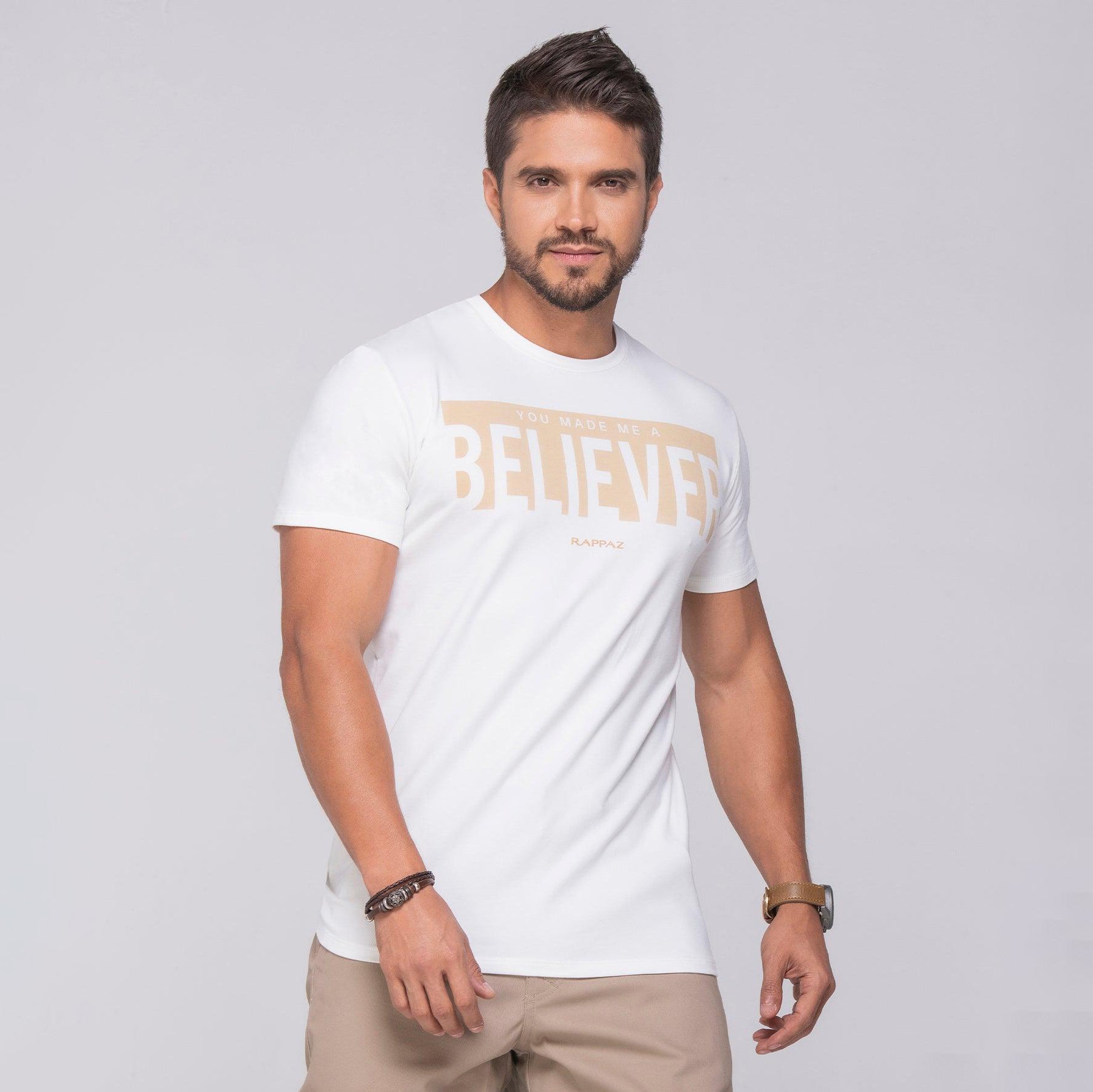 Camiseta Slim Color Ivory Y Negro Marca Rappaz
