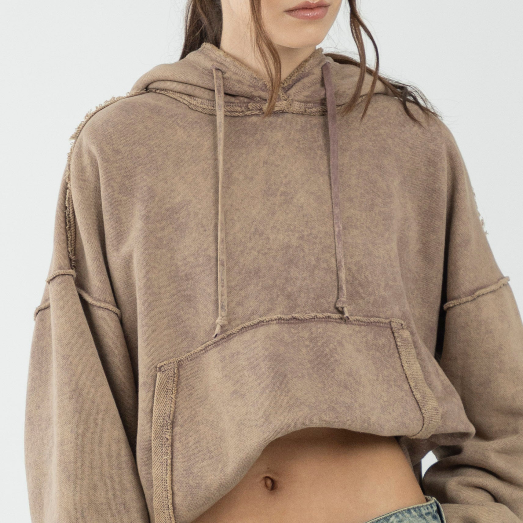 Acid Wash Hoodie Camel WOMAN