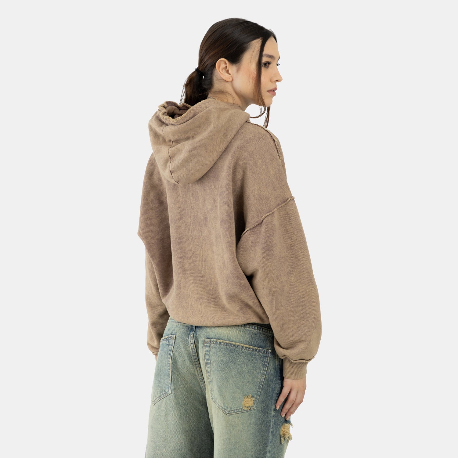 Acid Wash Hoodie Camel WOMAN