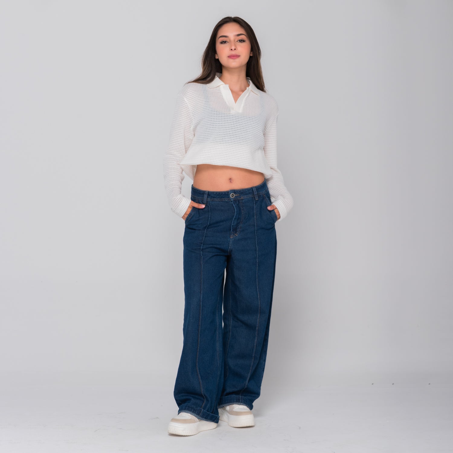 Waffle Polo Sweater Ivory