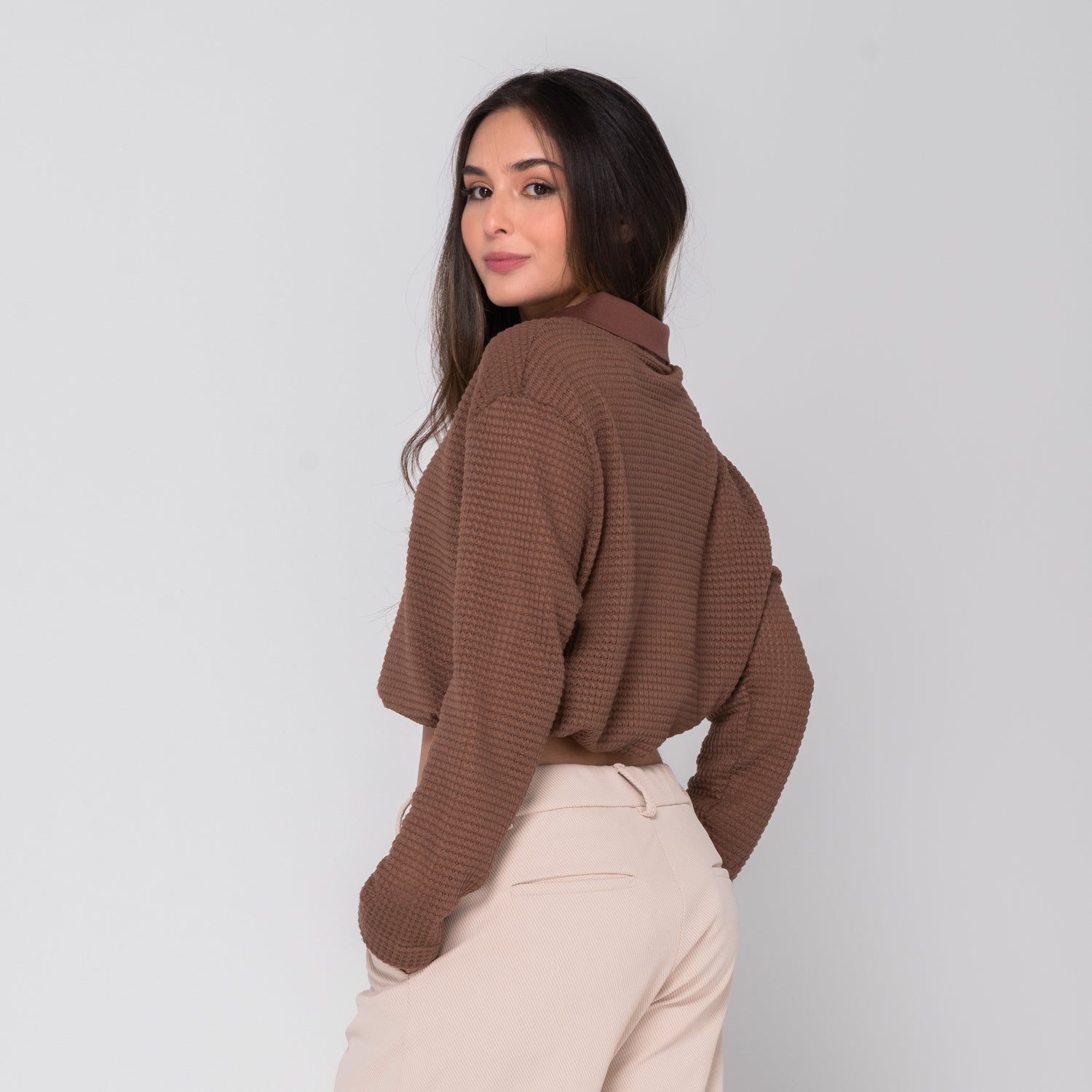 Waffle Polo Sweater Mocca