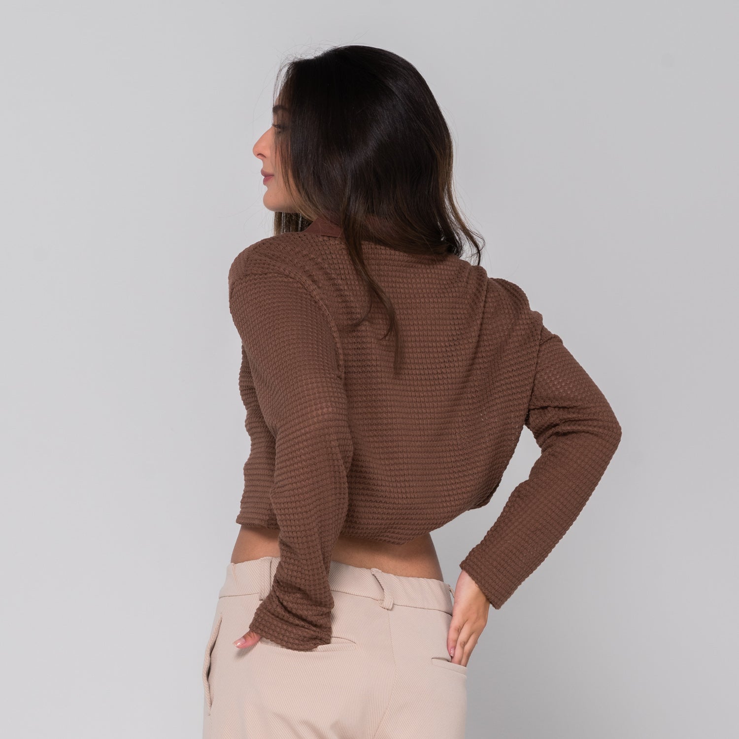 Waffle Polo Sweater Mocca