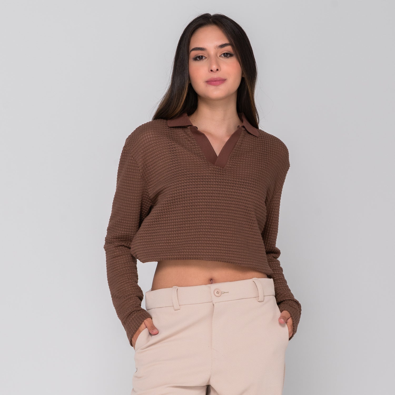 Waffle Polo Sweater Mocca