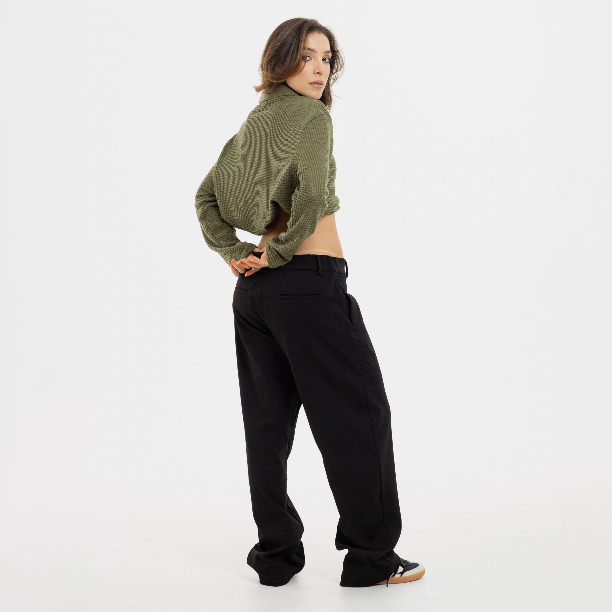 Waffle Polo Sweater Verde Oliva WOMAN