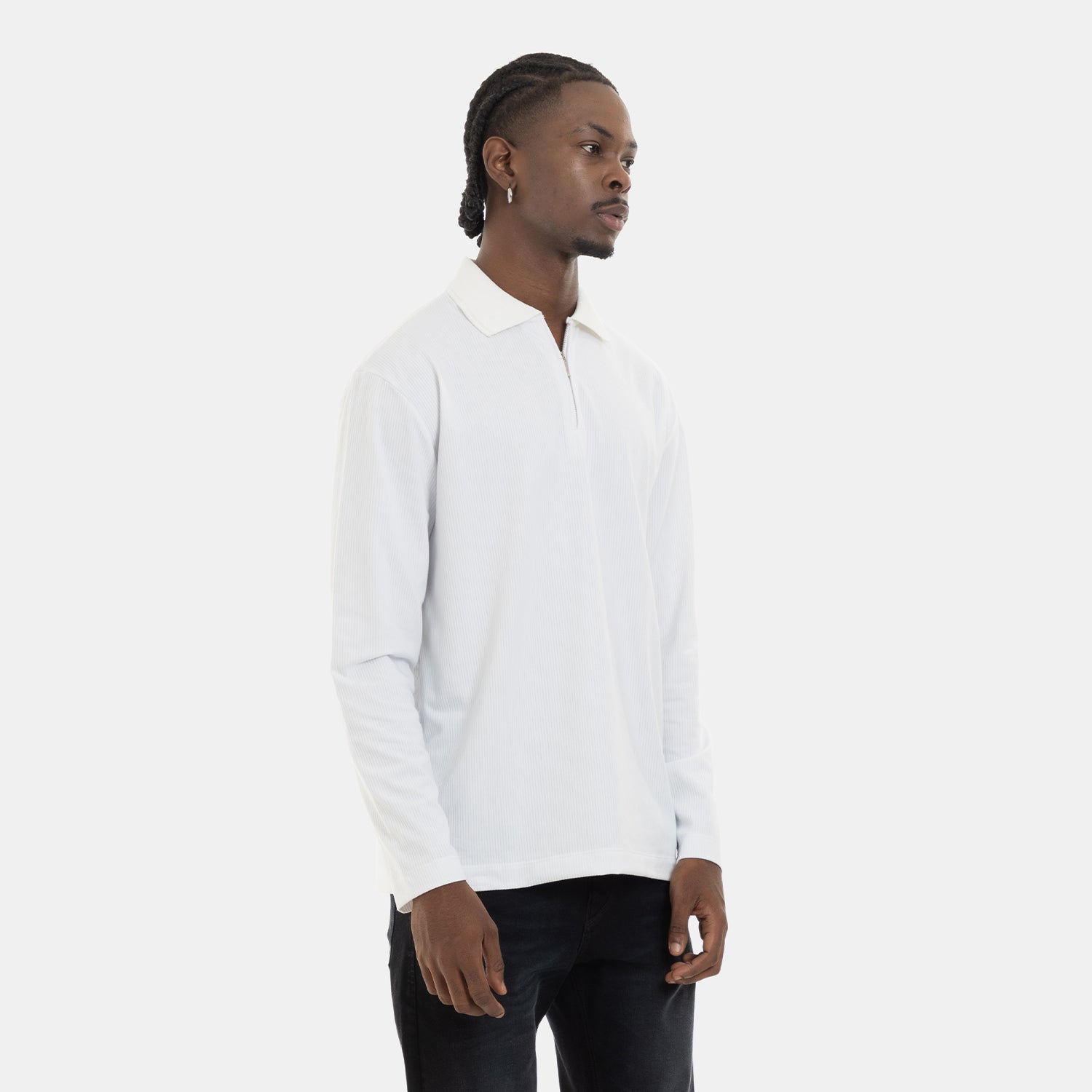 Zip Polo Sweatshirt White