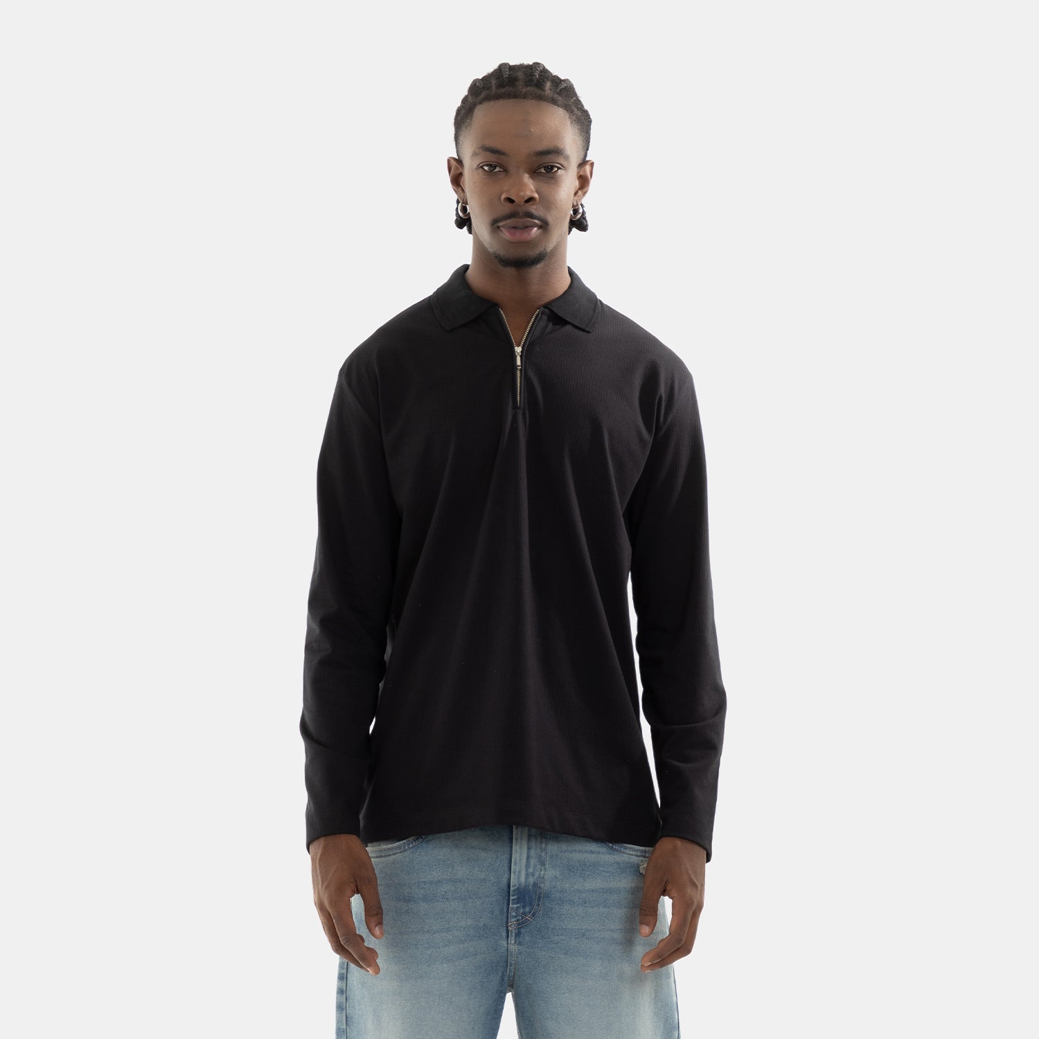 Zip Polo Sweatshirt Black