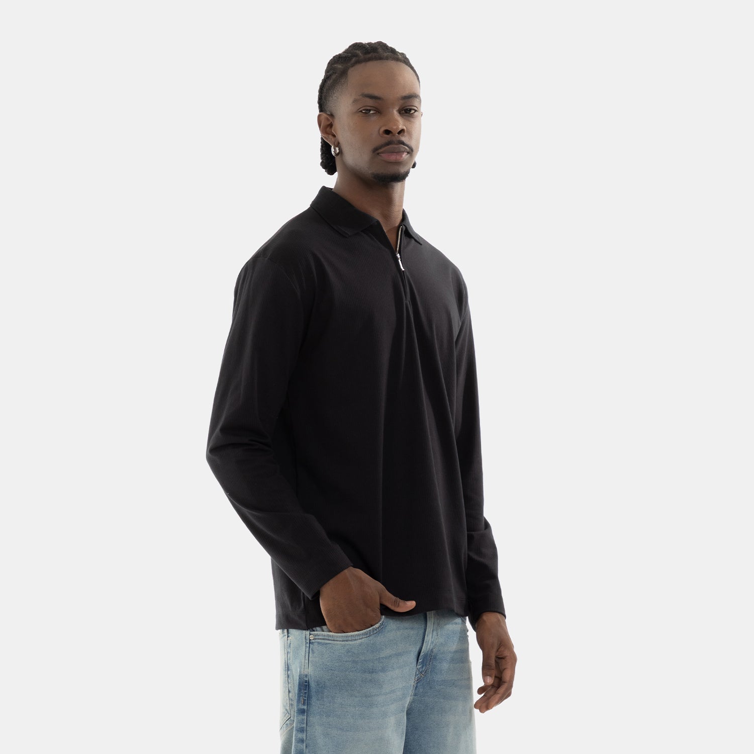 Zip Polo Sweatshirt Black