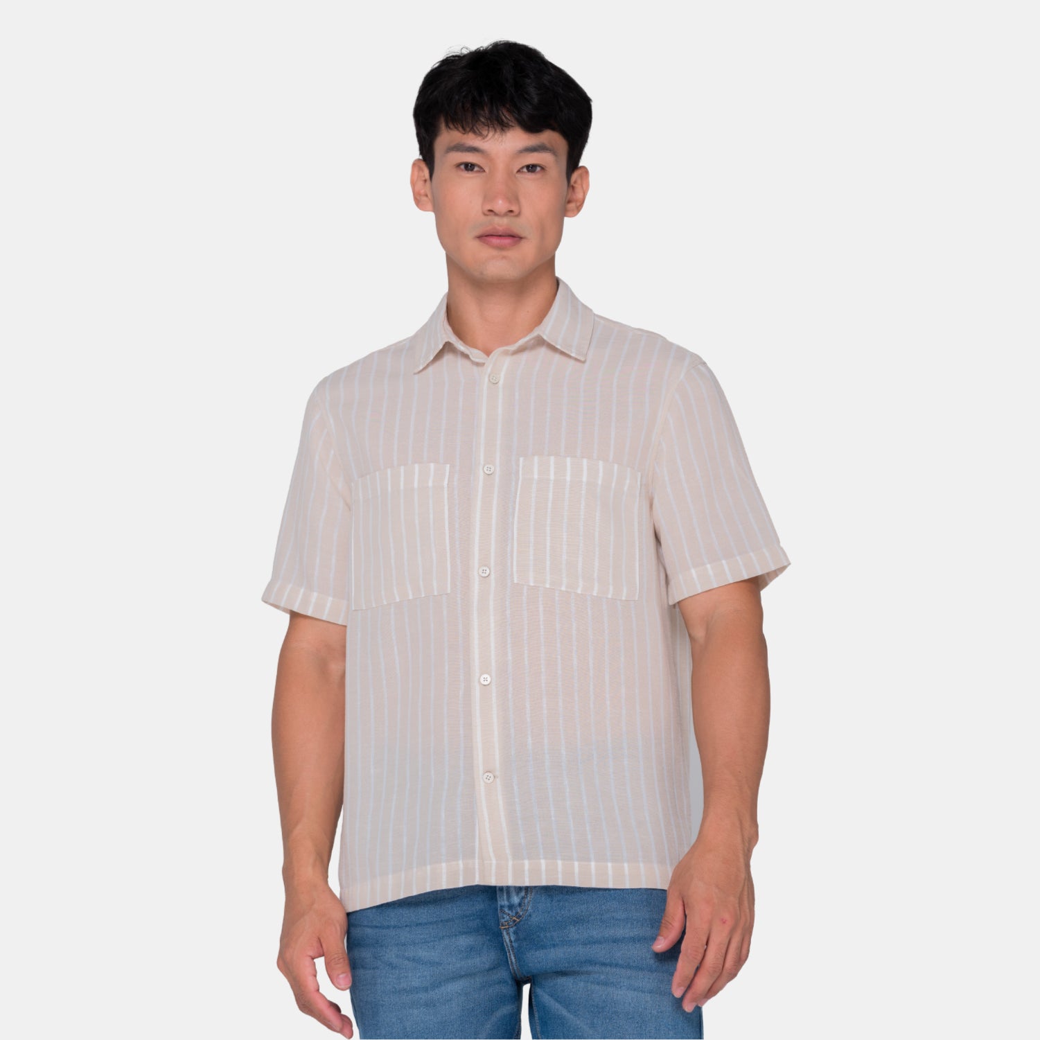 Vertical Stripes S/S Shirt Beige