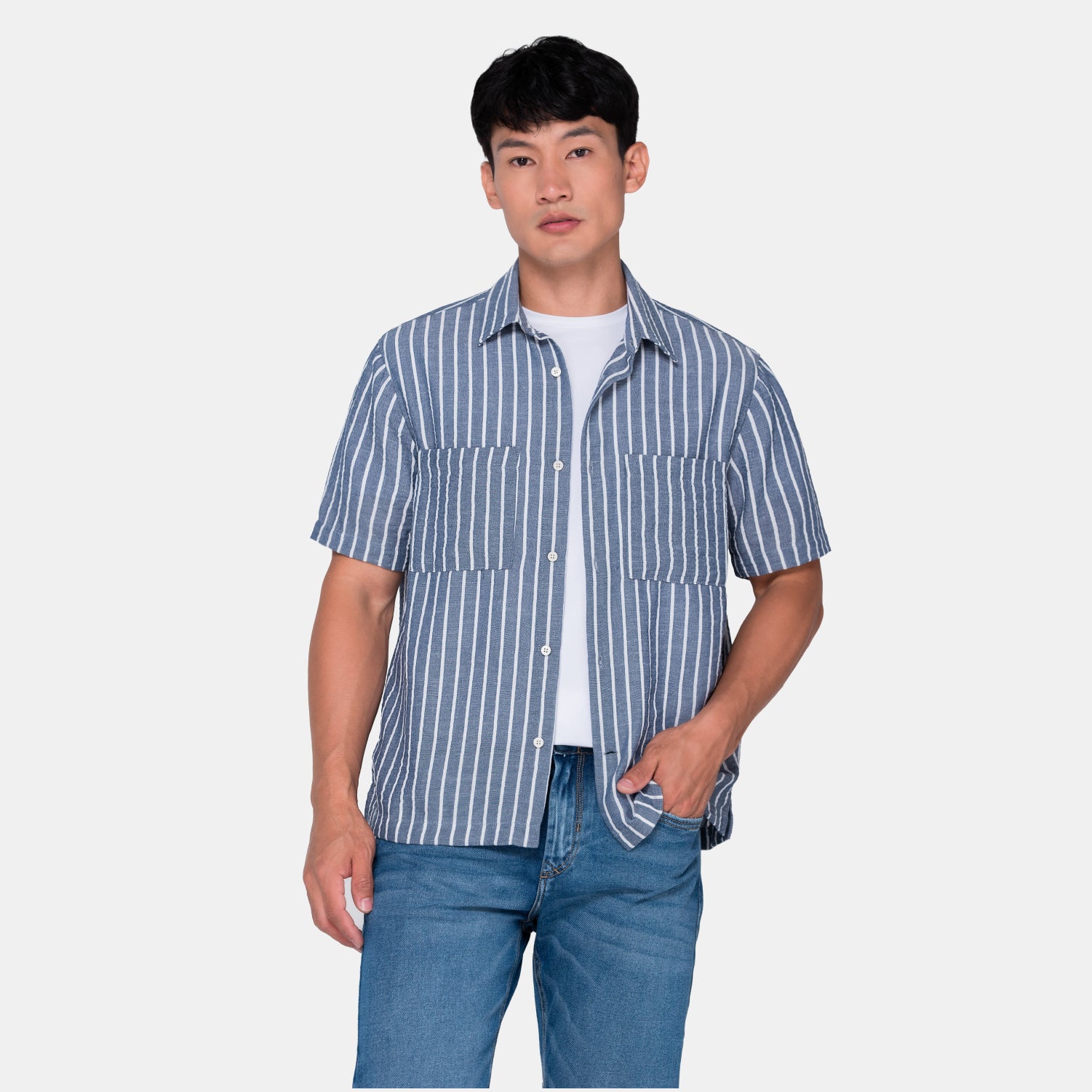 Vertical Stripes S/S Shirt Navy
