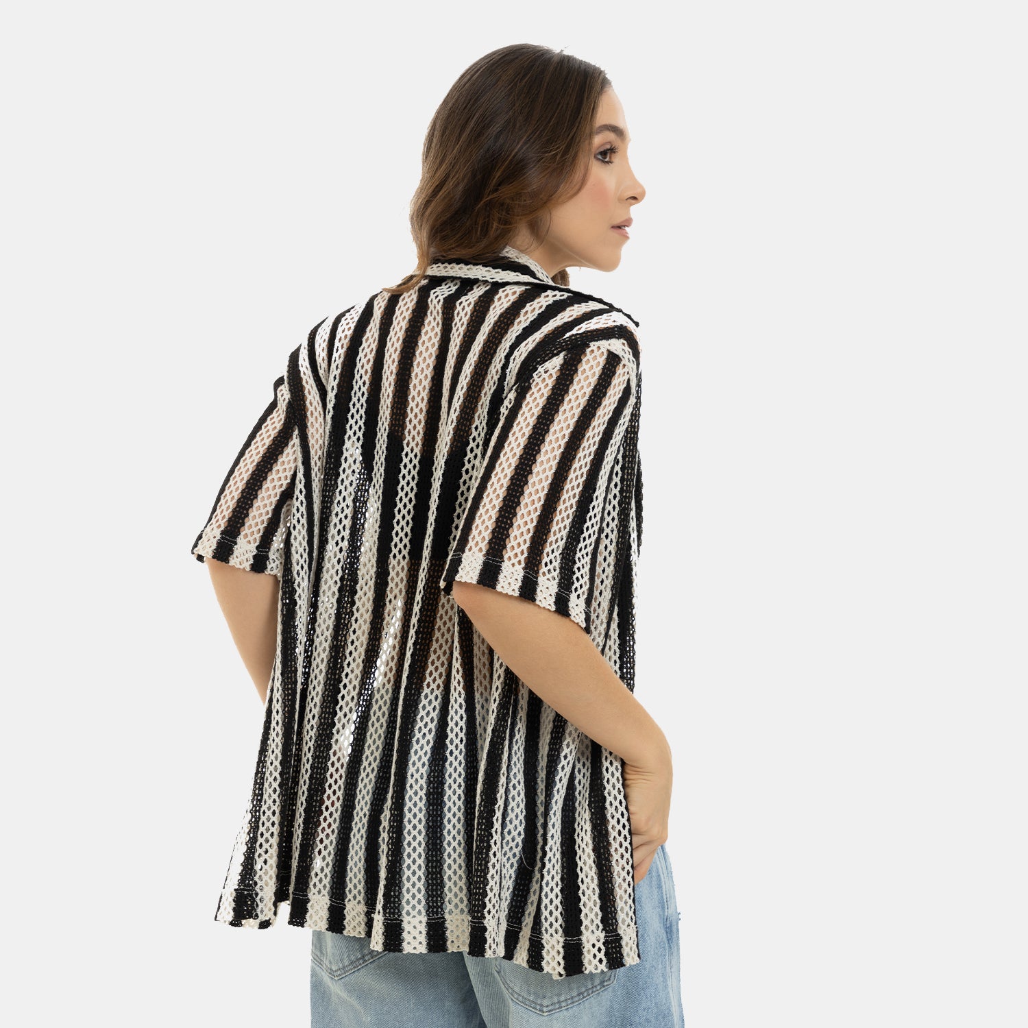 Mesh Striped Shirt Black WOMAN