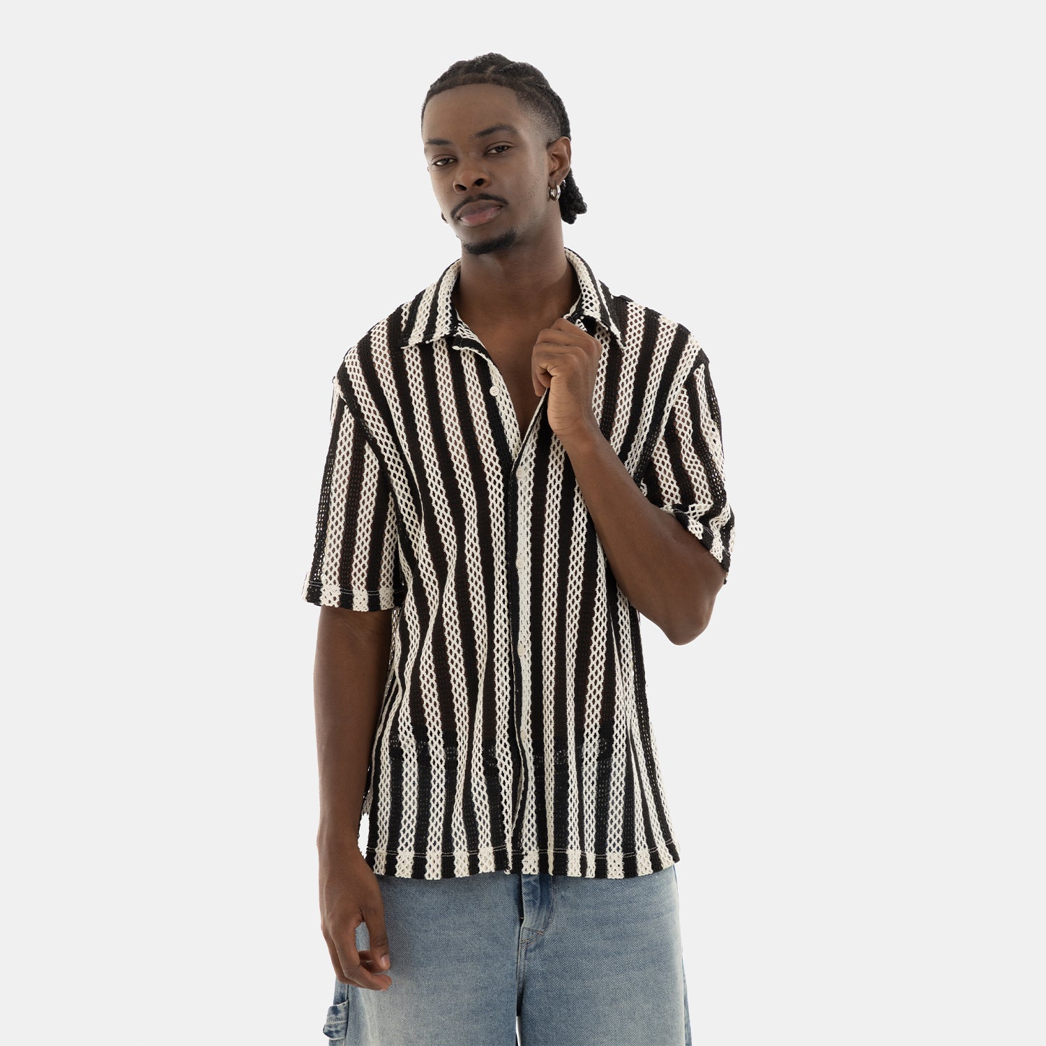 Mesh Striped Shirt Black