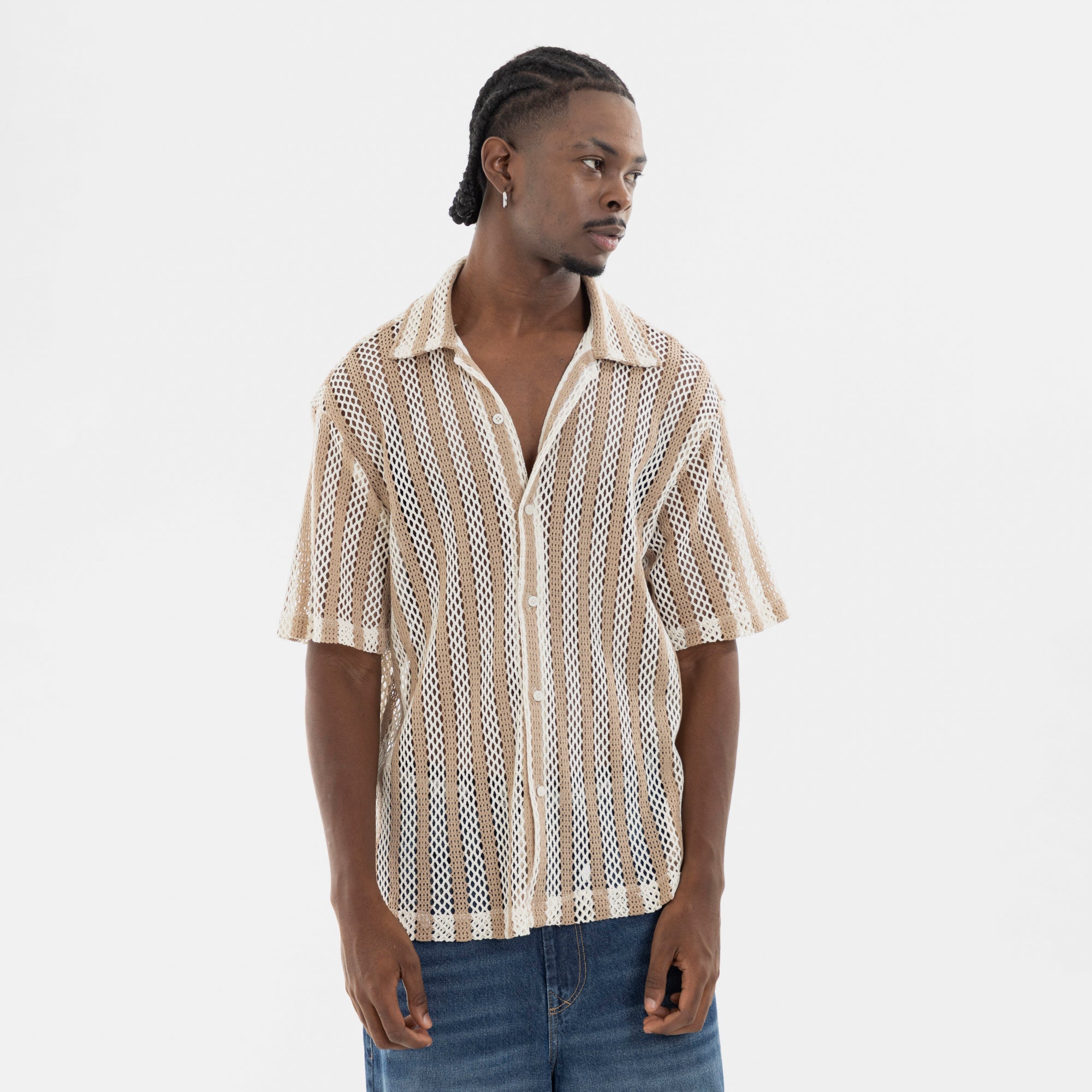 Mesh Striped Shirt Kaki