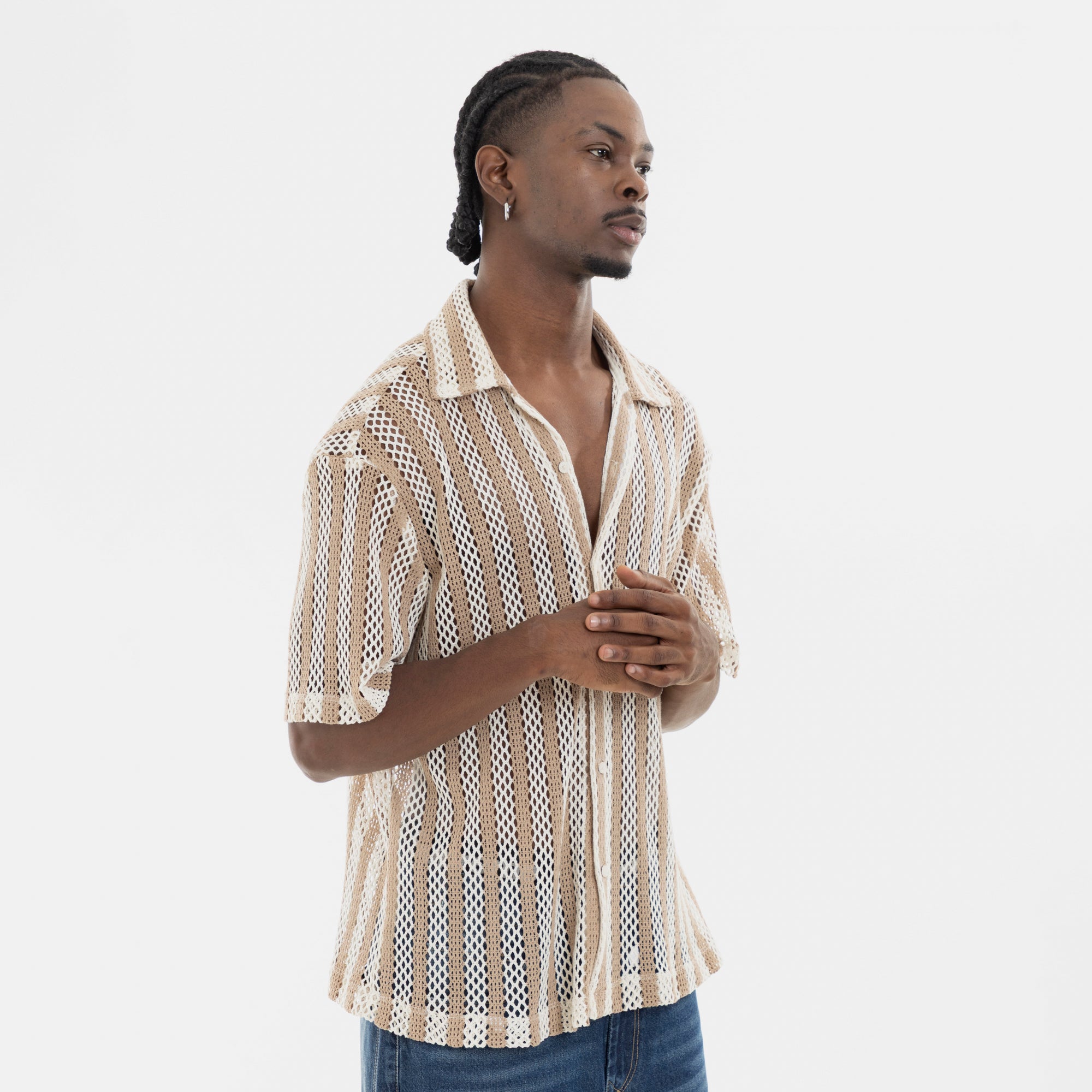 Mesh Striped Shirt Kaki