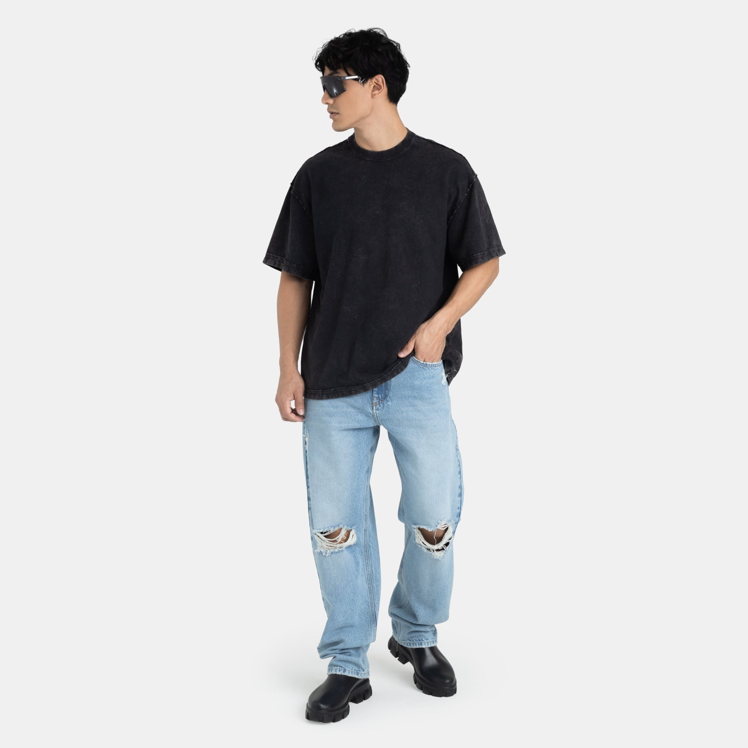 Acid Washed Boxy Tee Black
