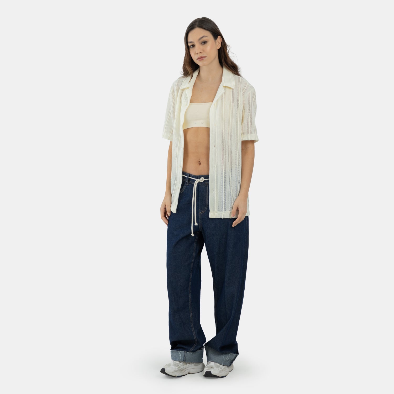 String Relaxed Jeans Dark Blue WOMAN
