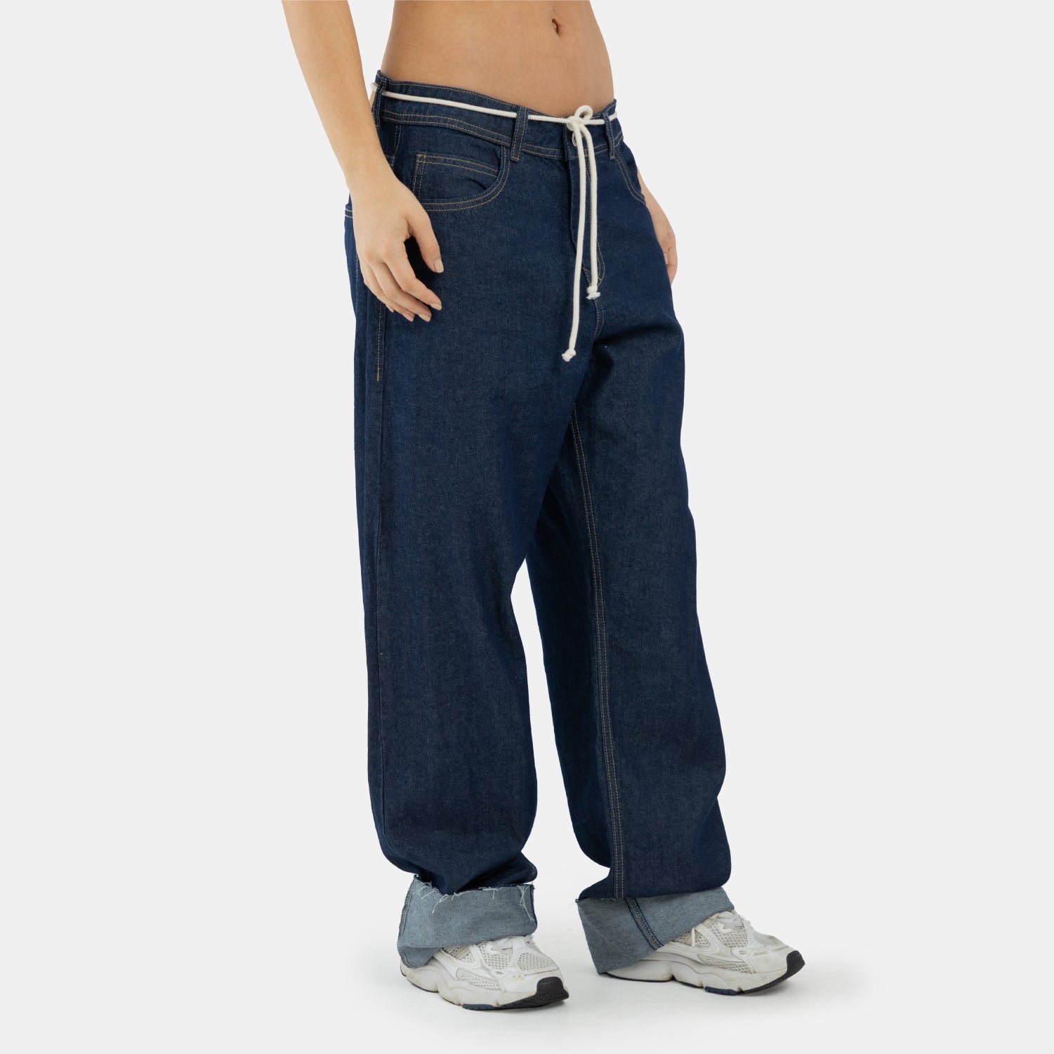 String Relaxed Jeans Dark Blue WOMAN