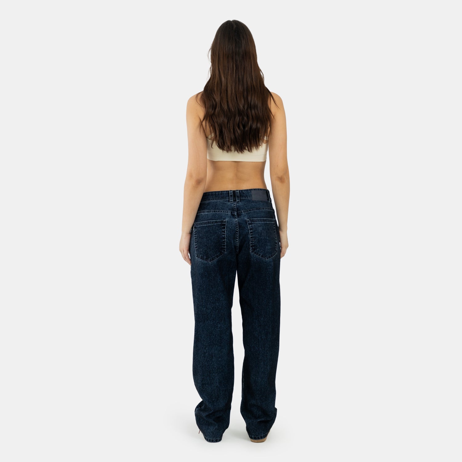 Corduroy Touch Denim Relaxed Jeans Dark Blue WOMAN