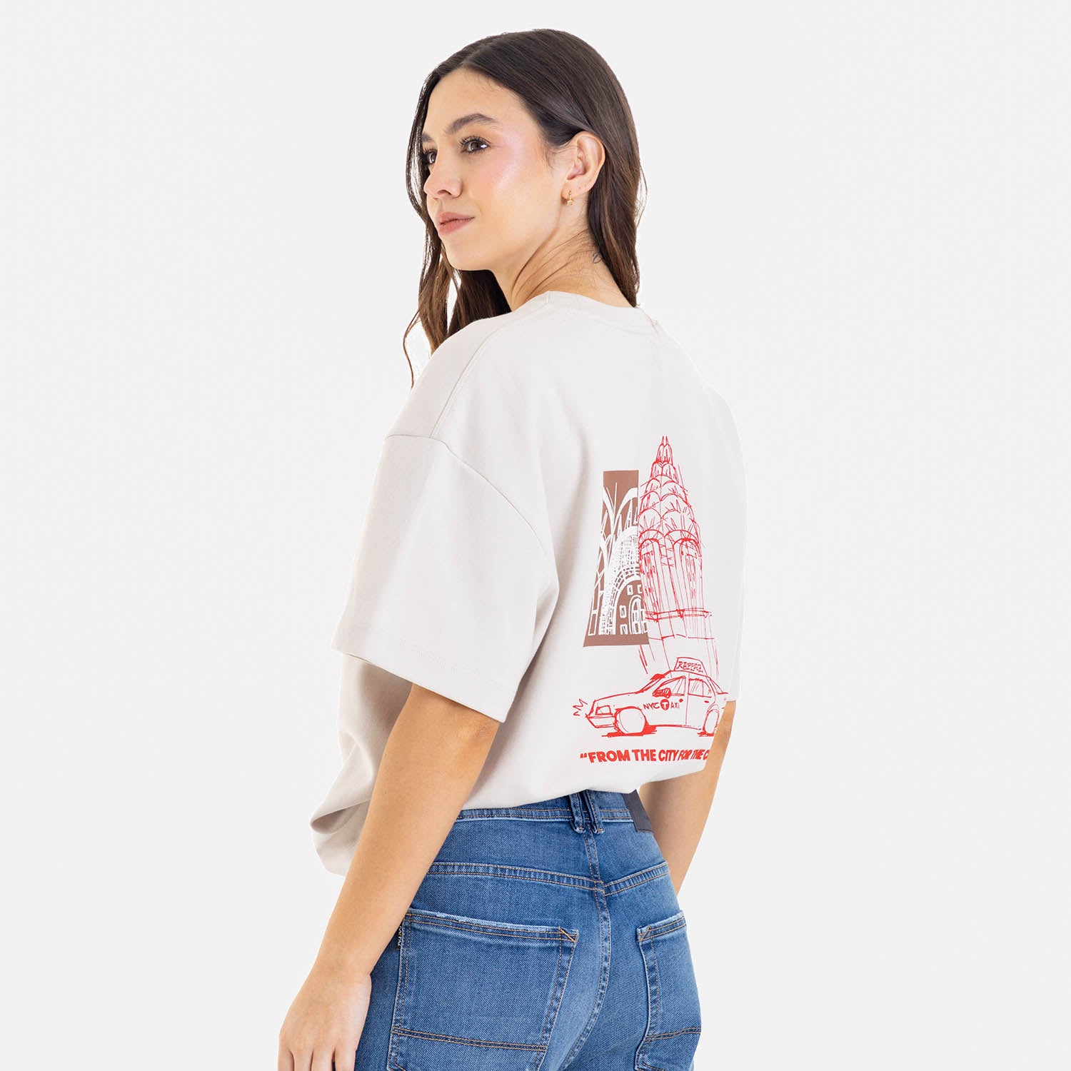 Boxy Fit City Sketch Tee Sand