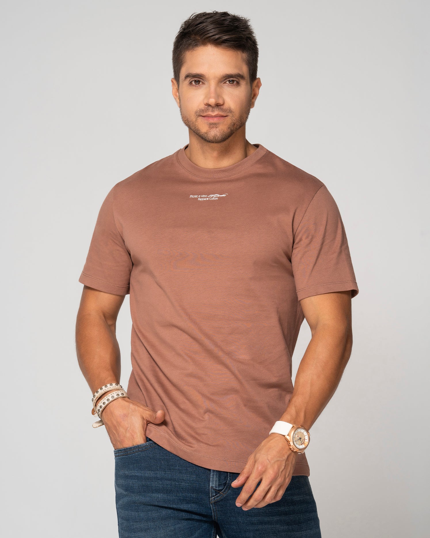 Camiseta Slim Color Mocca Y Beige Marca Rappaz